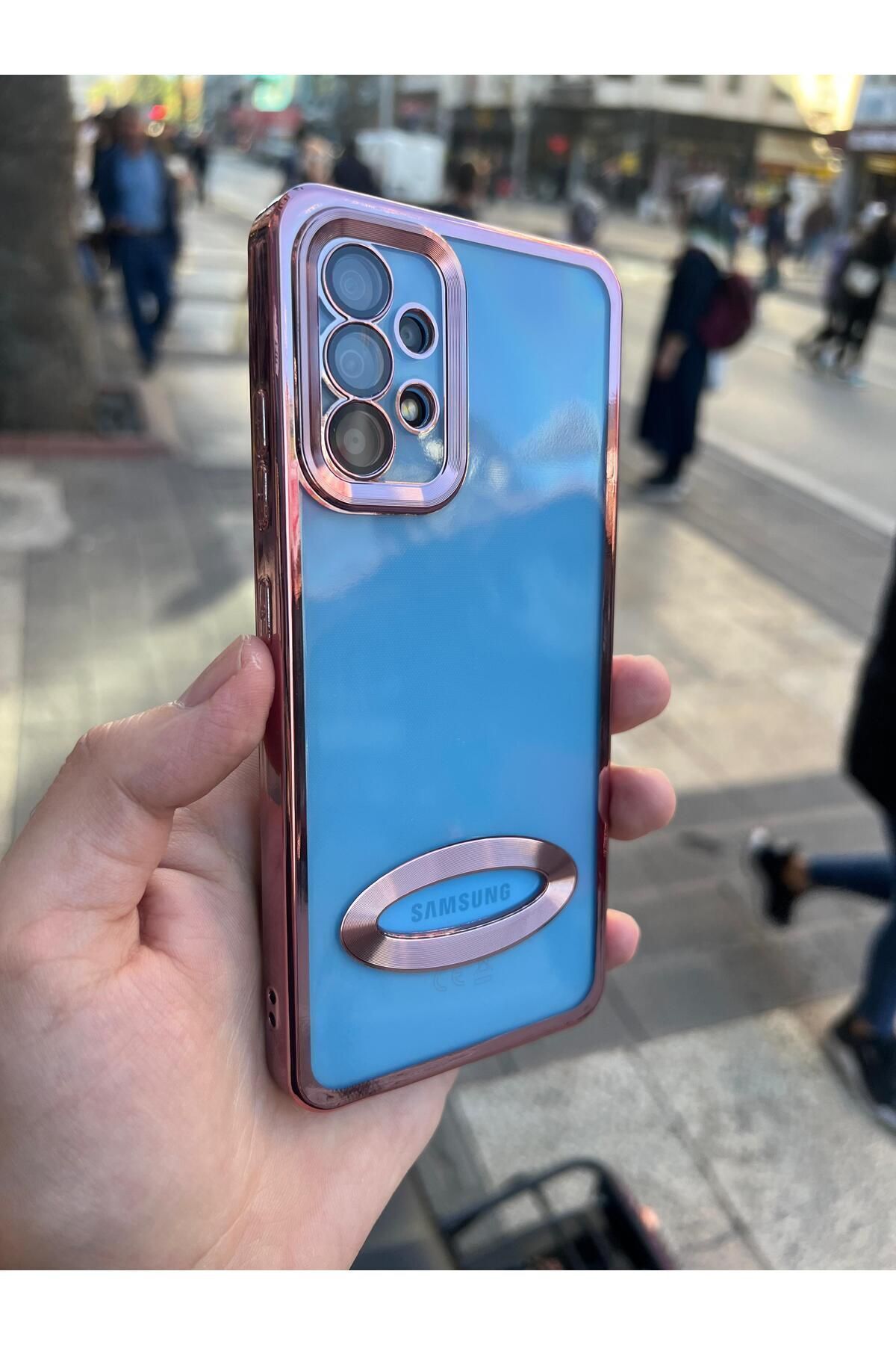 Soffany SAMSUNG A12 UYUMLU OMEGA KILIF KAMERA KORUMALI ŞEFFAF KENAR ROSE GOLD