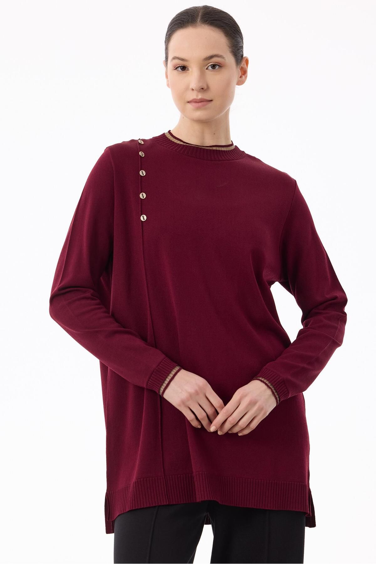 Tığ Triko Fırfır Detaylı Rayon Tunik BORDO
