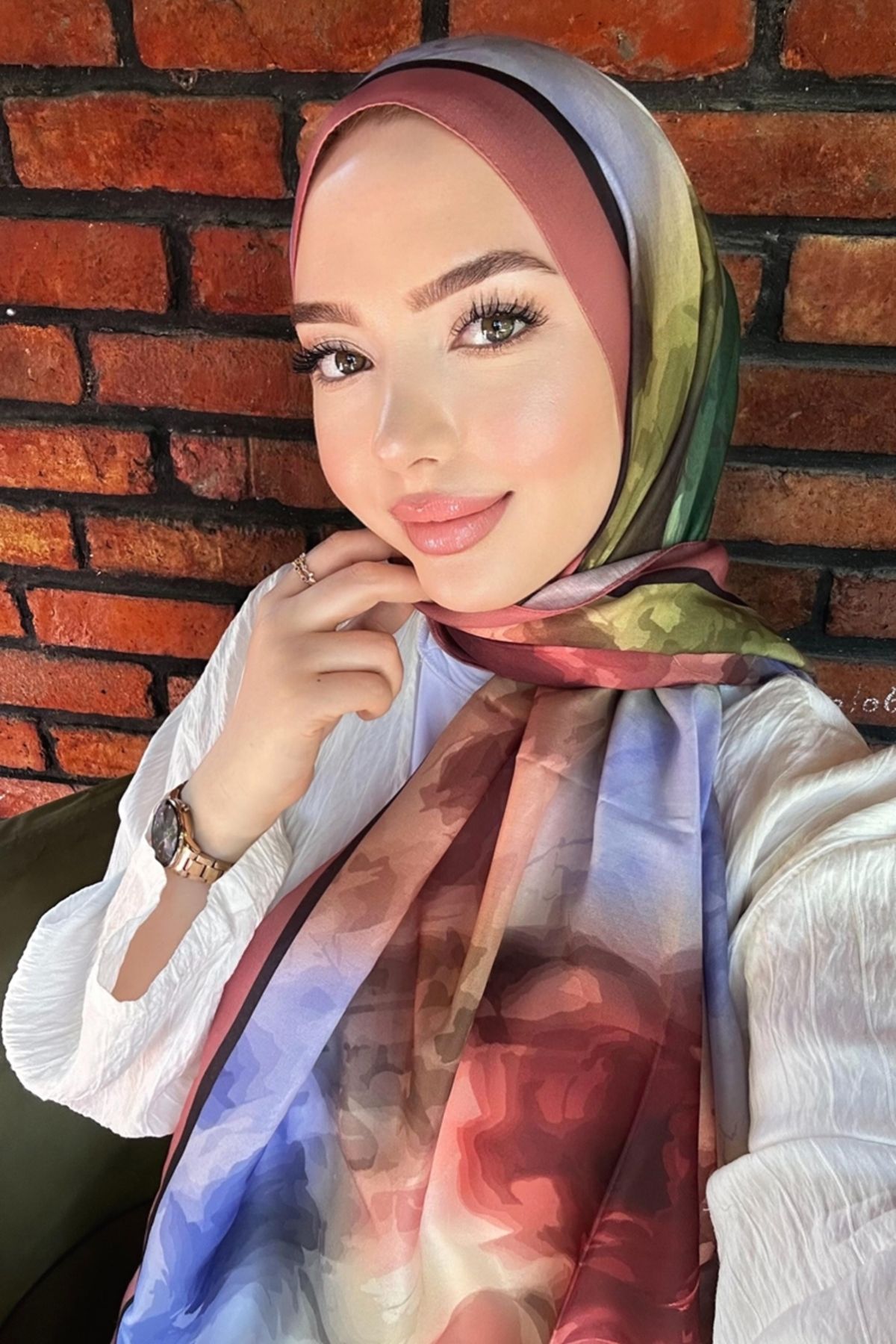 Modaselvim Boyama Desenli Soft Şal Serisi 706ART1138 Gül Kurusu