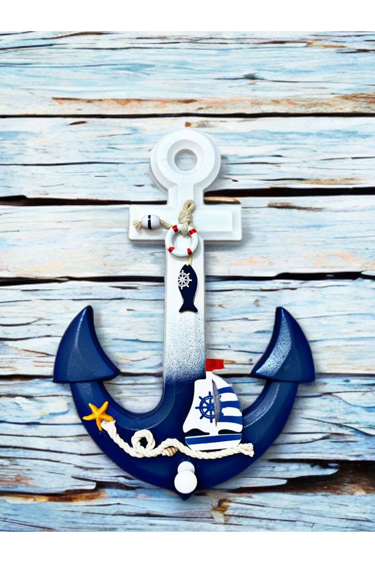 Home Marin Deniz Çıpası Şeklinde Ahşap Anahtarlık Standı Duvar Süsü 22,5 cm x 33 cm.