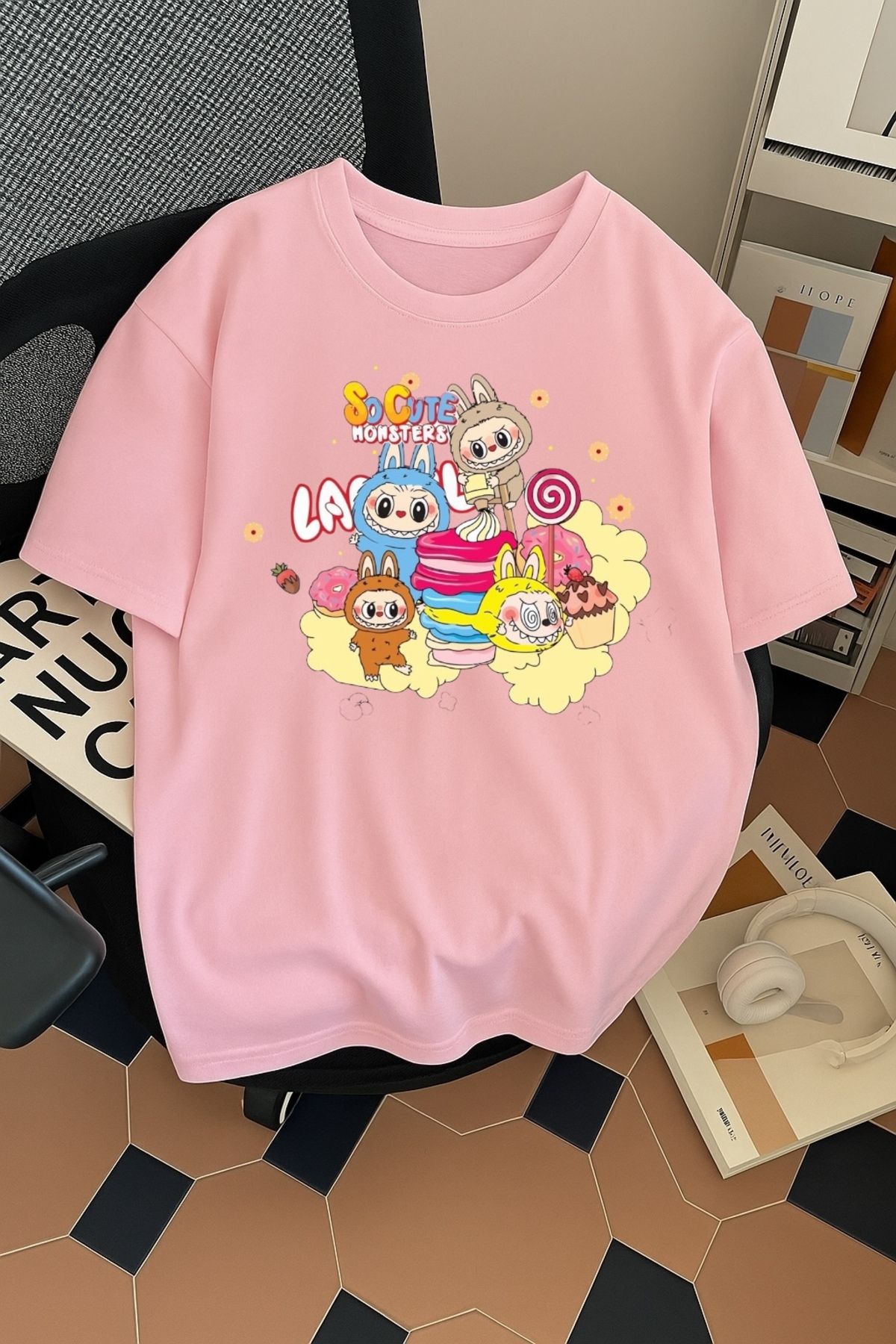 SOHR Unisex Erkek/Kadın Labubu So Cute Renkli Baskılı Oversize Pamuklu T-Shirt