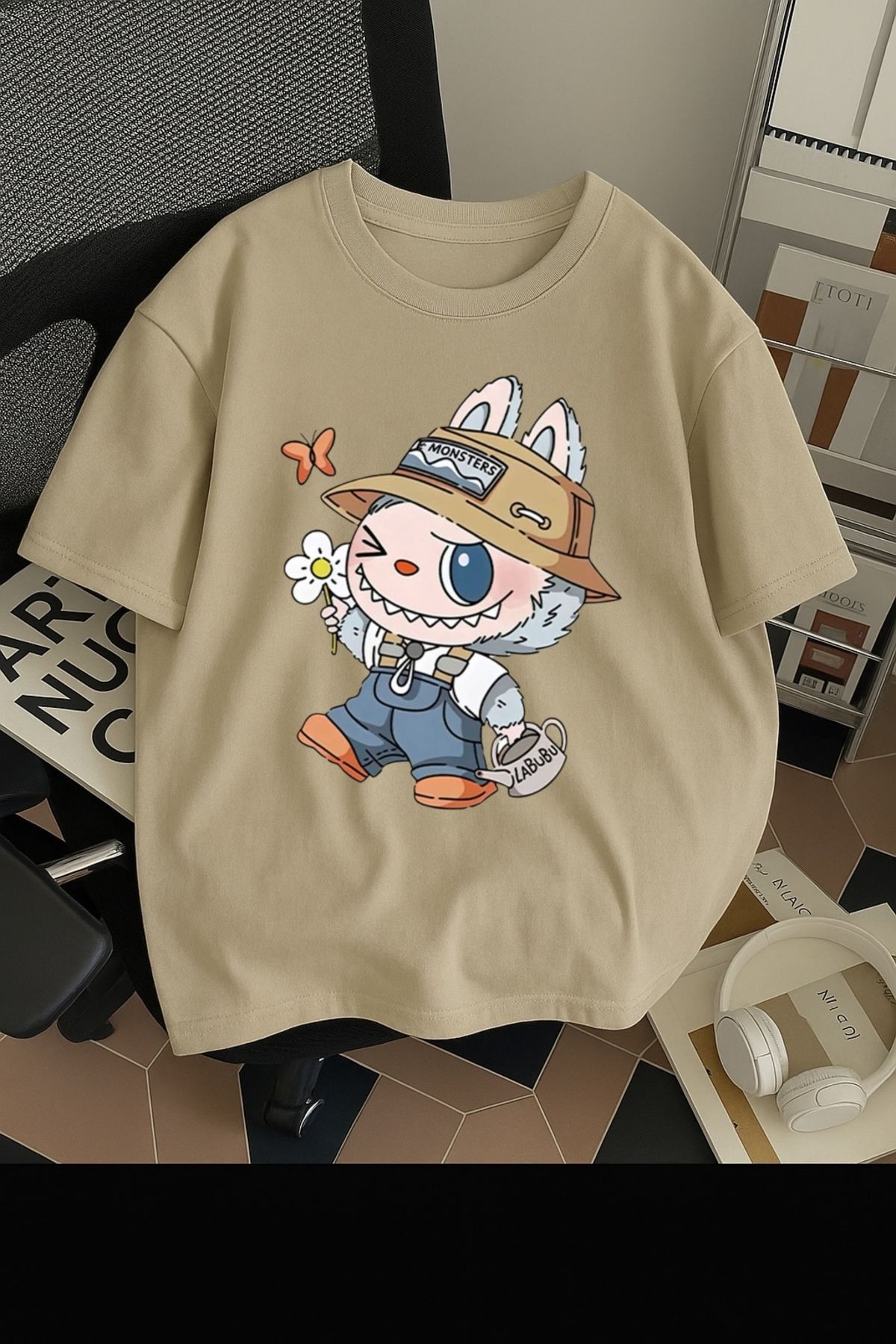 SOHR Unisex Erkek/Kadın Labubu Renkli Baskılı Oversize Pamuklu T-Shirt