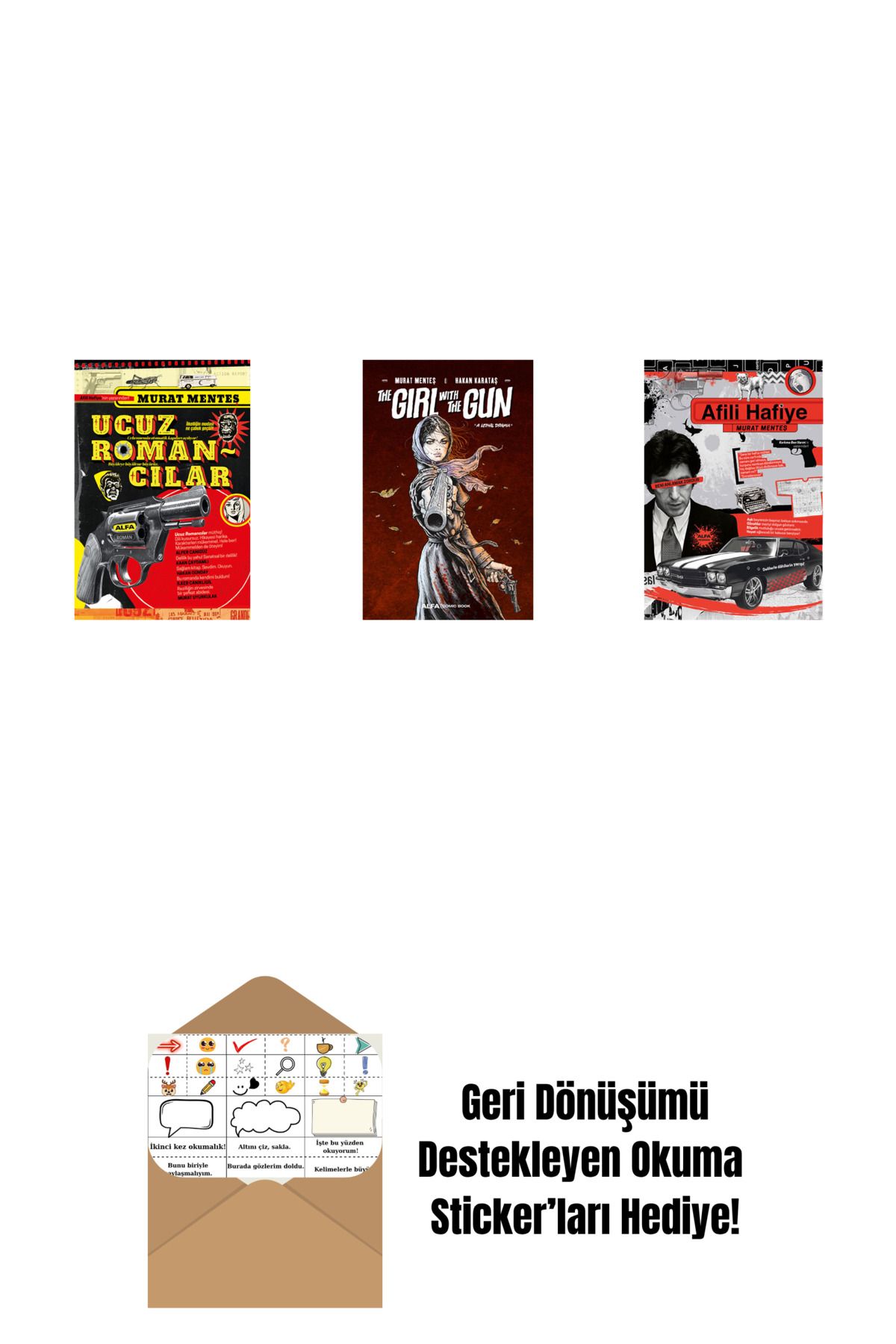 Alfa Yayınları Ucuz Romancılar + The Girl With The Gun + Afili Hafiye + Okuma Sticker'ları