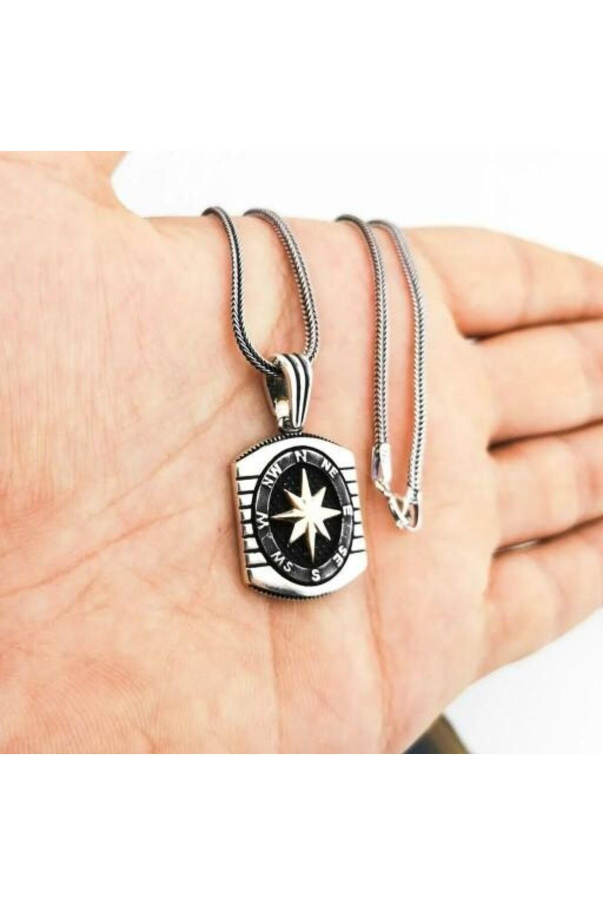 shop Özel Pusula Tasarımlı 925 Ayar Gümüş Erkek Kolye