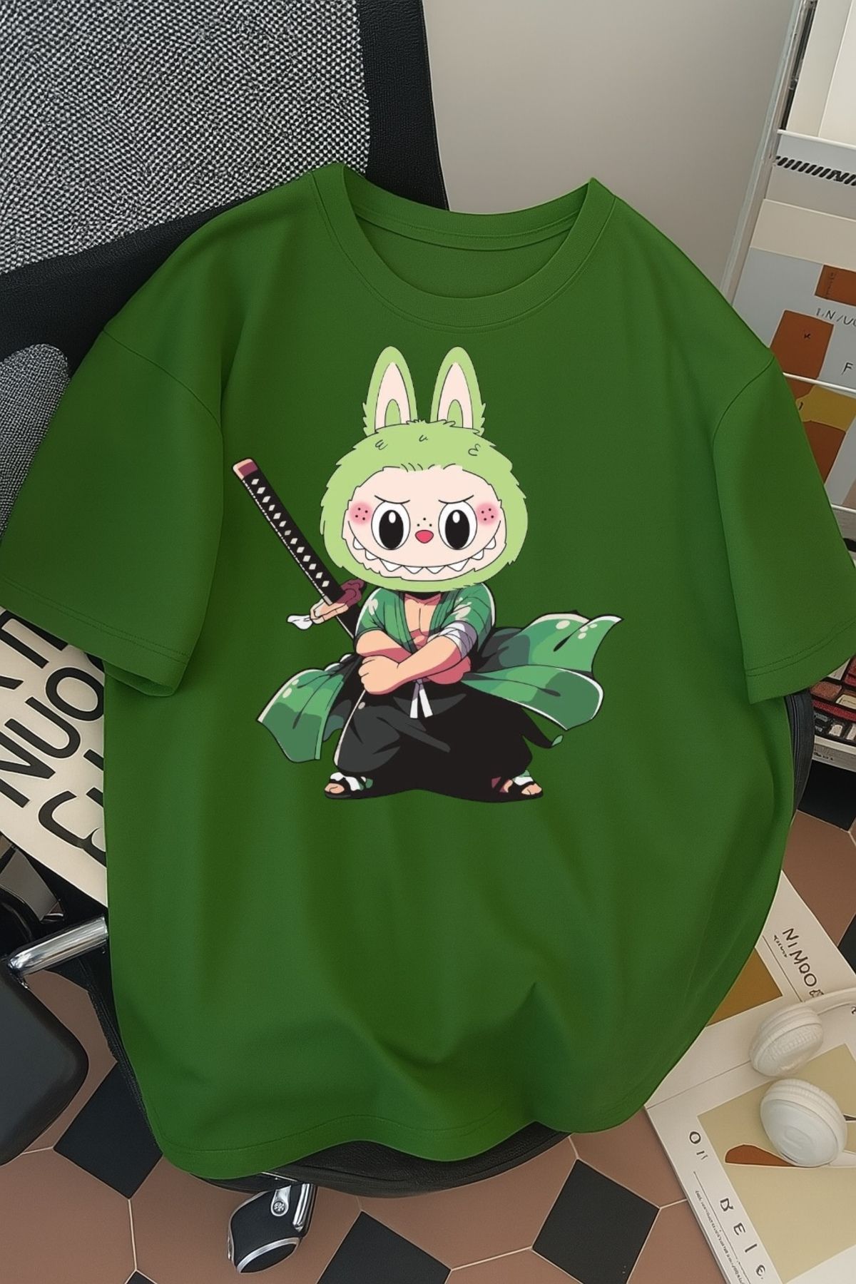 SOHR Unisex Erkek/Kadın Zoro Labubu Renkli Baskılı Oversize Pamuklu T-Shirt