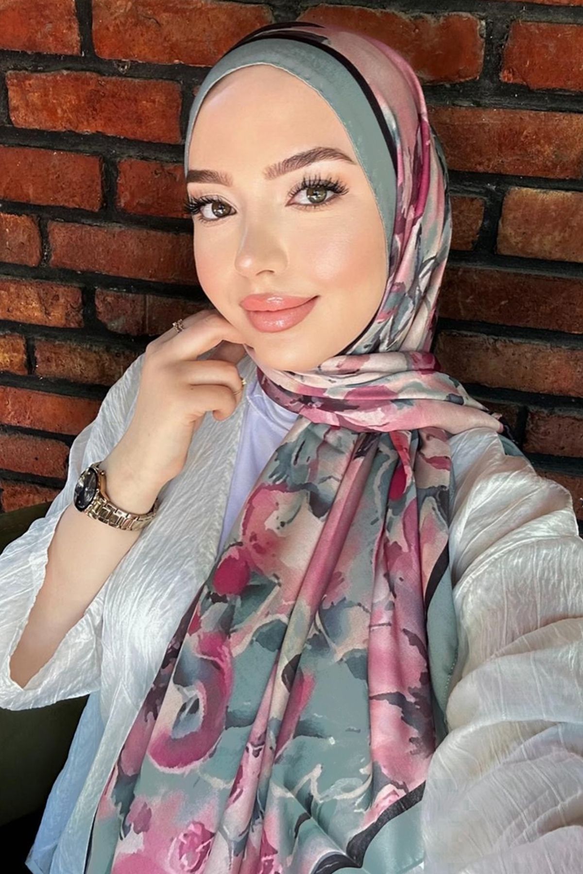 Modaselvim Gül Desenli Soft Şal Serisi 707ART1138 Mint