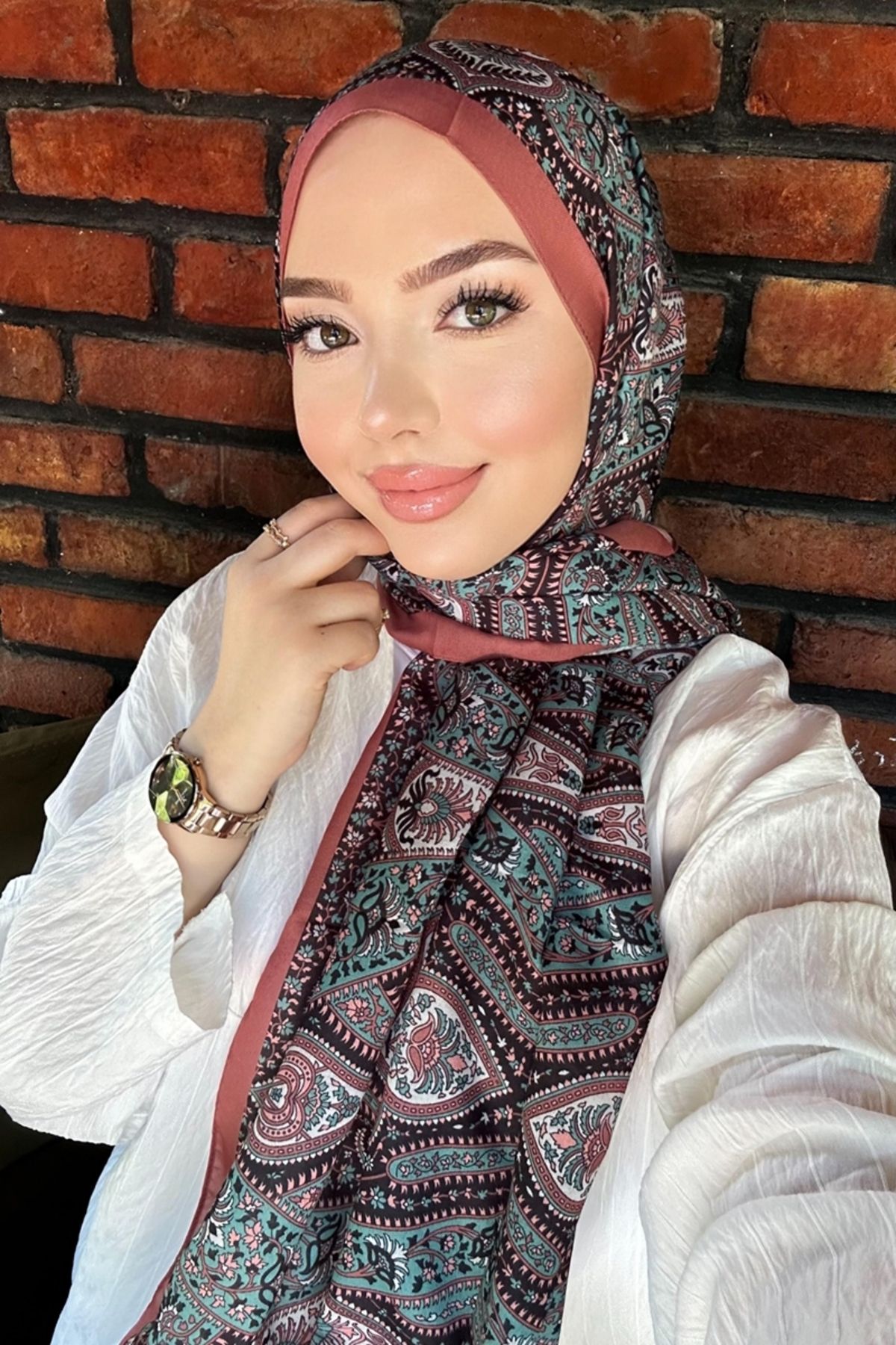 Modaselvim Retro Desenli Soft Şal Serisi 705ART1138 Taba