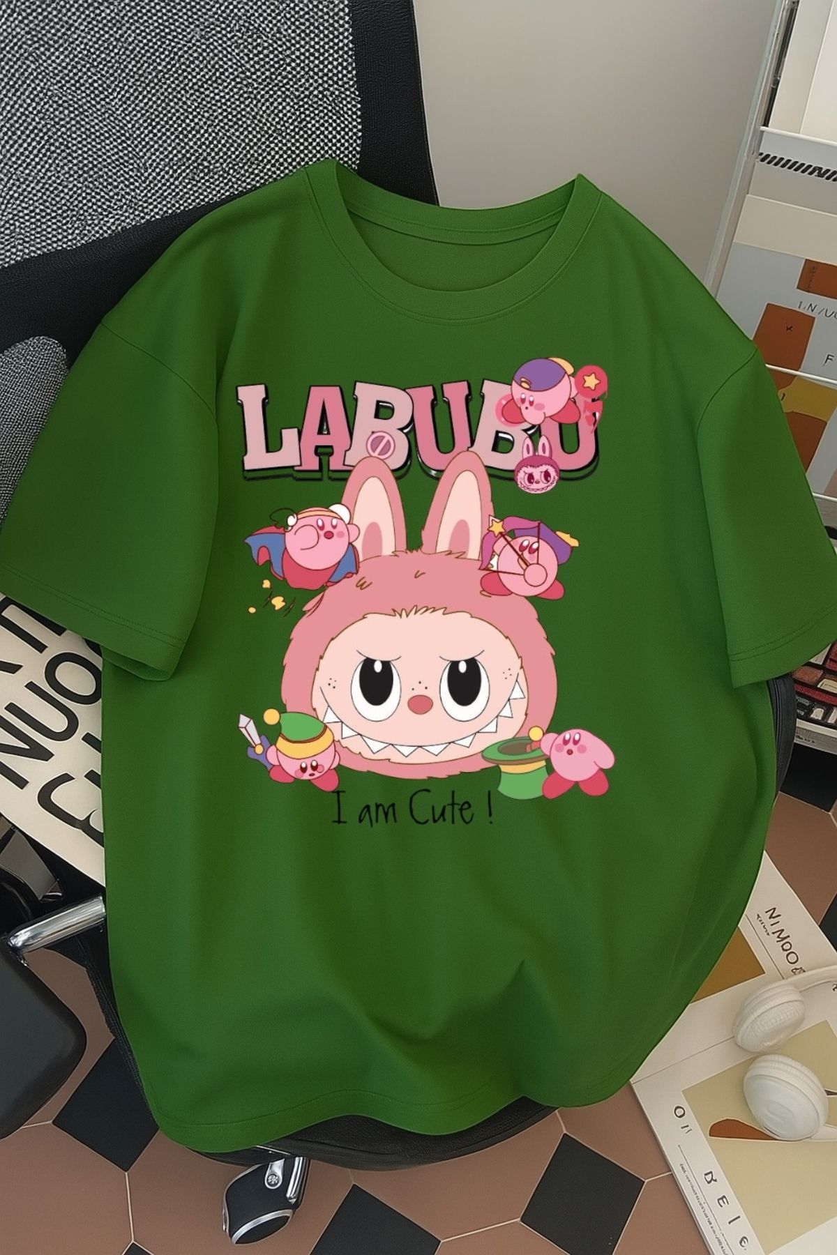 SOHR Unisex Erkek/Kadın Labubu Im Cute Renkli Baskılı Oversize Pamuklu T-Shirt