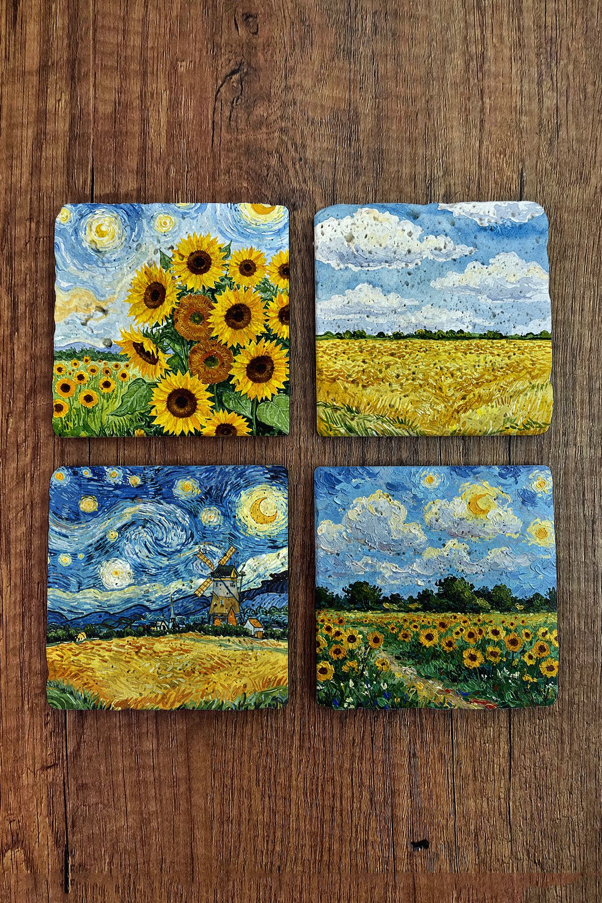 Begoloni Stone Decor Doğal Taş Bardak Altlığı - Van Gogh AI Eserleri Baskılı 10x10cm Yapay Zeka Stone Coasters 477