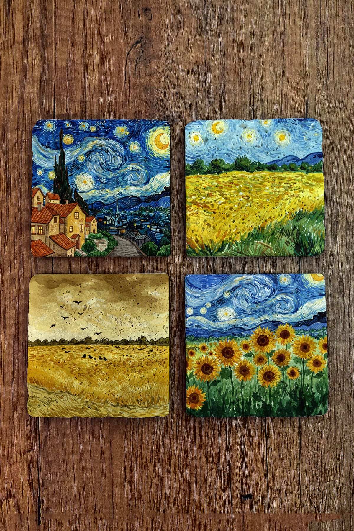 Begoloni Stone Decor Doğal Taş Bardak Altlığı - Van Gogh AI Eserleri Baskılı 10x10cm Yapay Zeka Stone Coasters 479