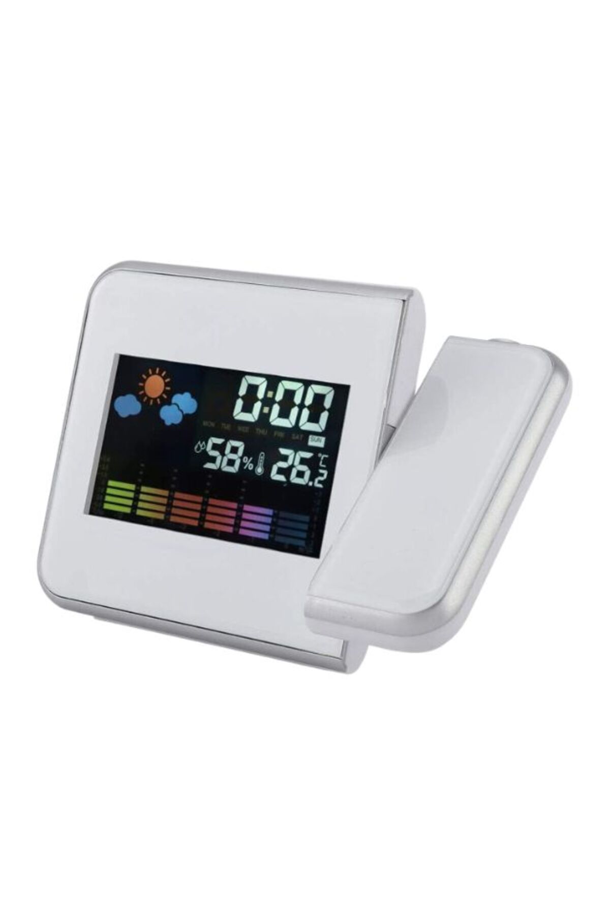 JEWELORA-Digital weather station with clock, calendar, laser projector, 3.7" LCD display, White - White 3