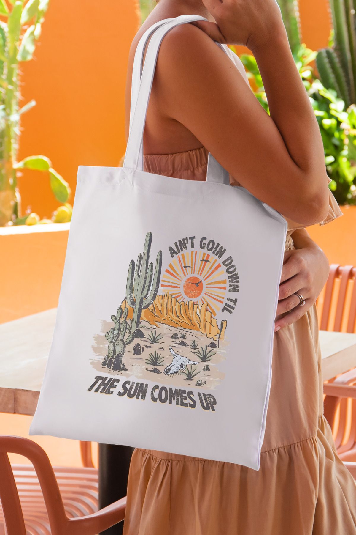 SevindirenŞeyler The Sun Comes Up Kaktüs Cactus Baskılı Bez Çanta Plaj Çantası Tote Bag - Sevindiren Şeyler