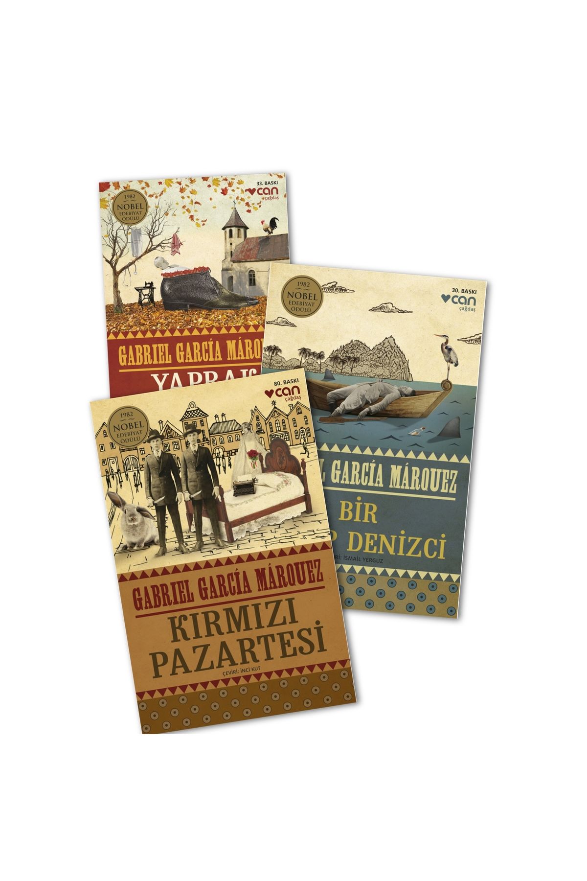 Can Yayınları Yaprak Fırtınası - Bir Kayıp Denizci - Kırmızı Pazartesi Gabriel Garcia Marquez 3 lü Kitap Seti