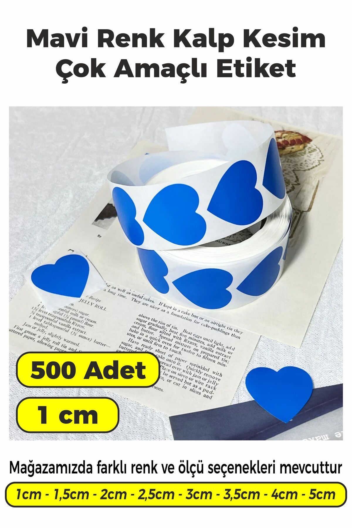 SB store Mavi Renk Kalp Kesim Çok Amaçlı Etiket 1cm 500 Adet