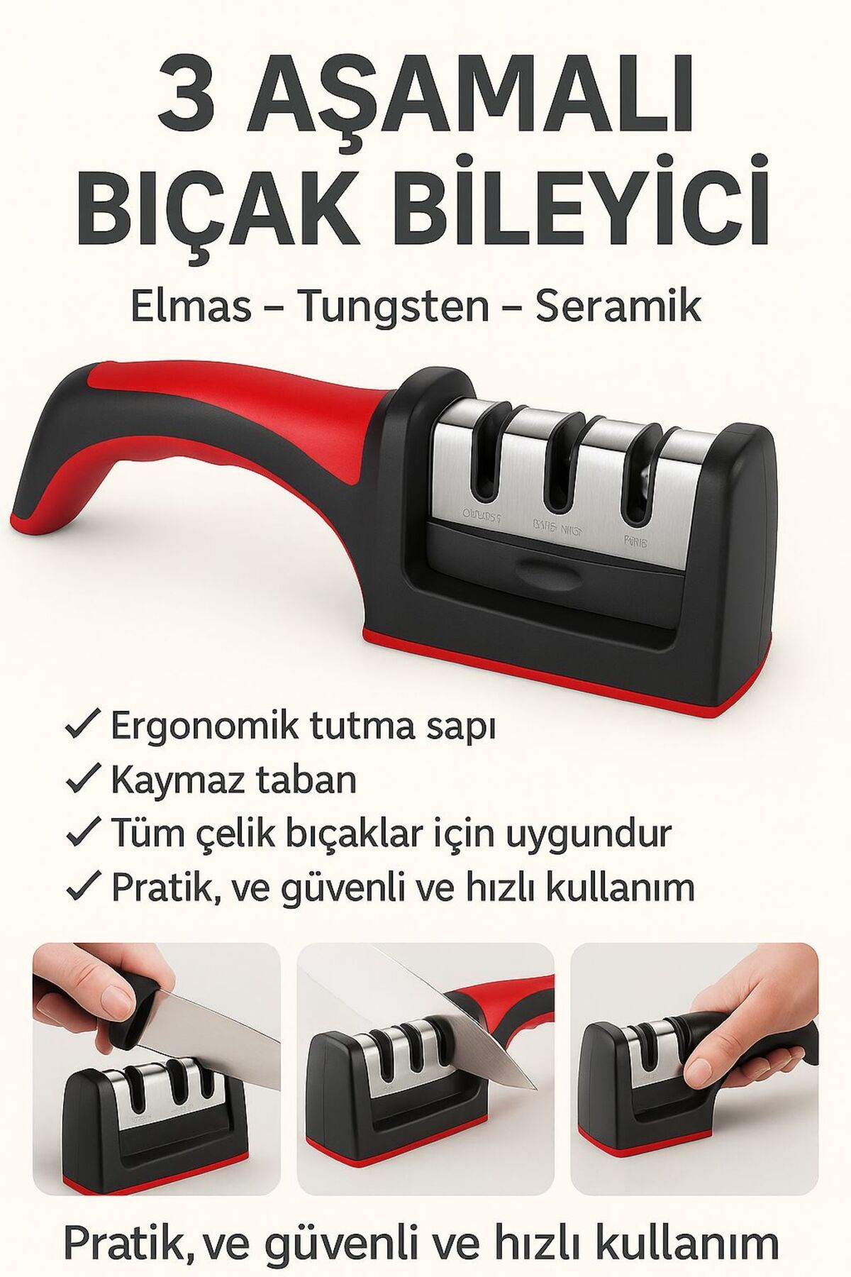 Kelepir Fırsatlar Profesyonel Bıçak Bileme Aleti Mutfak Makası Bileyici 3 Açılı Elmas Uçlu BIÇAK BİLEME