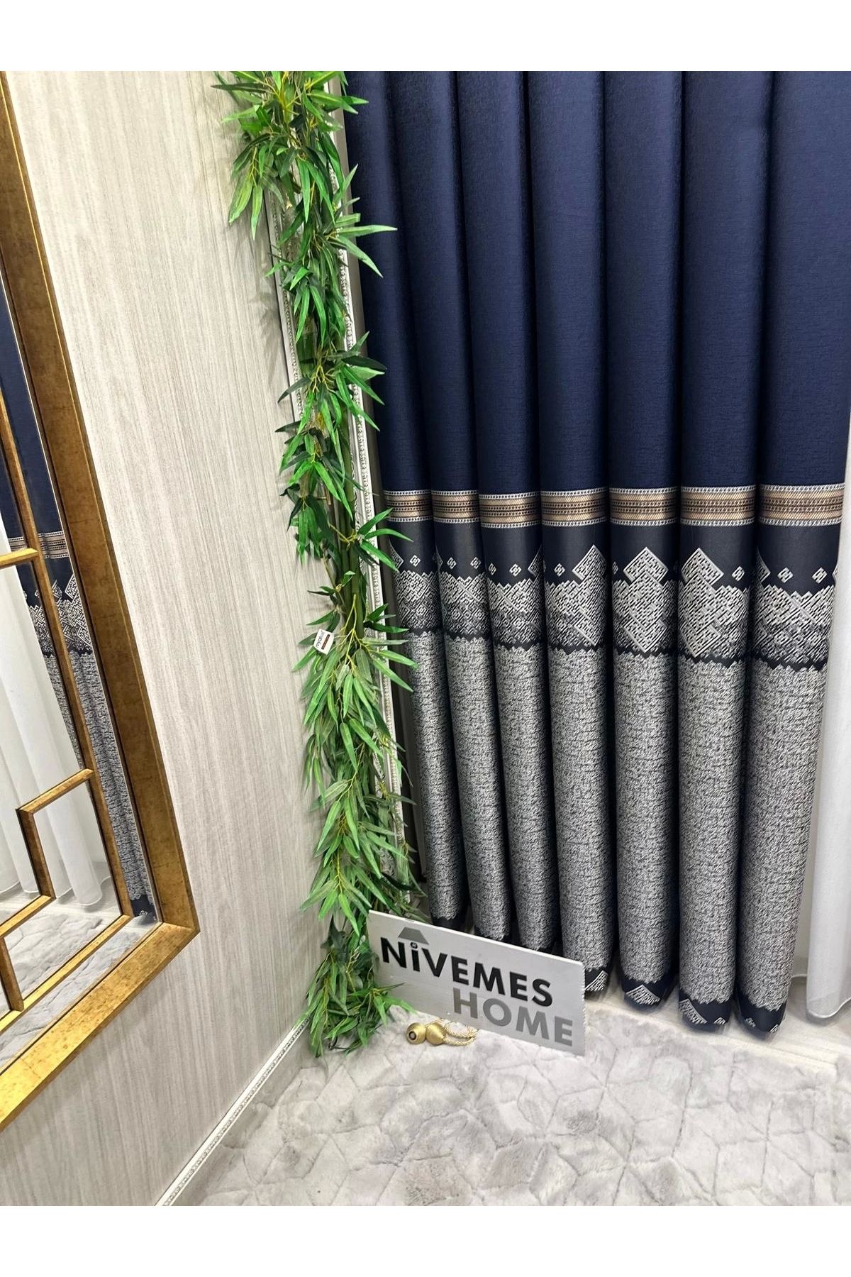 NİVEMESHOME Nivemeshome Arsuz Ft614288 V-508 Lacivert 1/3 Sık Pileli Fon Perde Apm
