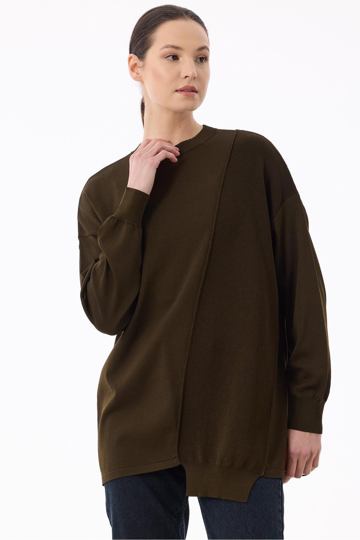 Tığ Triko Örgü Detaylı Rayon Tunik K.HAKİ