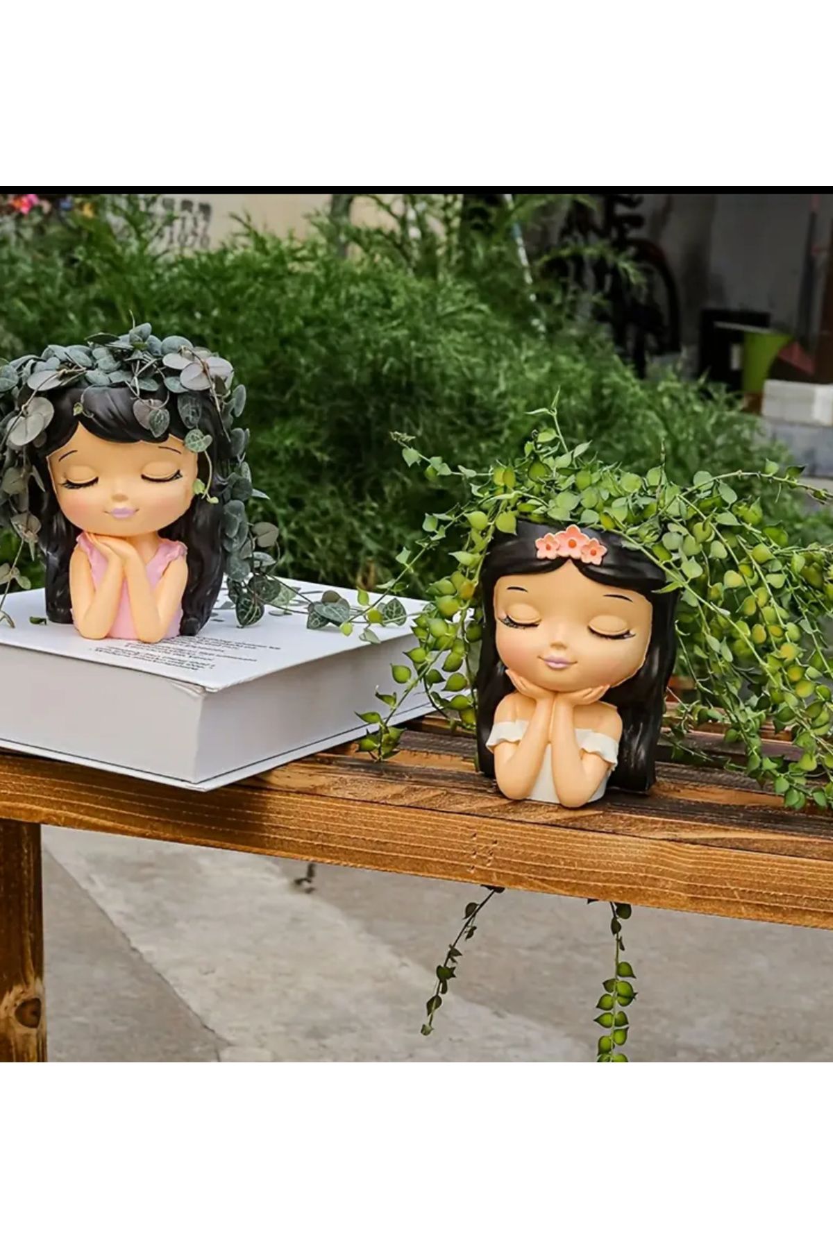 LUXURİANTCRAFT 2’li Sevimli Kız Saksı Sukulent Dekoratif Obje Biblo 11 cm
