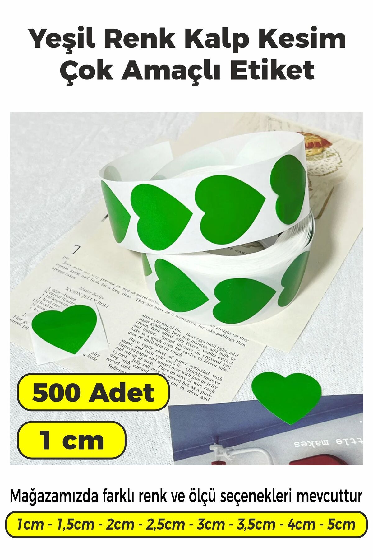 SB store Yeşil Renk Kalp Kesim Çok Amaçlı Etiket 1cm 500 Adet