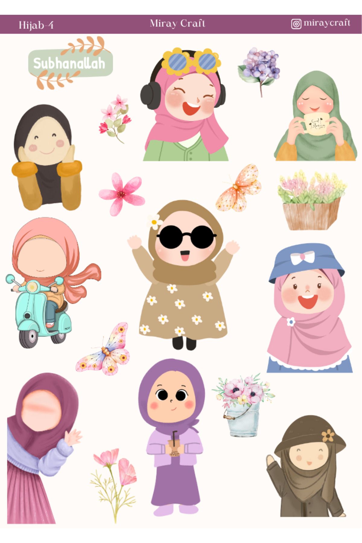 MirayDesign 1 Adet Tesettür Temalı Sticker (12x17 cm) Bullet Journal, Scrapbook, Ajanda İçin