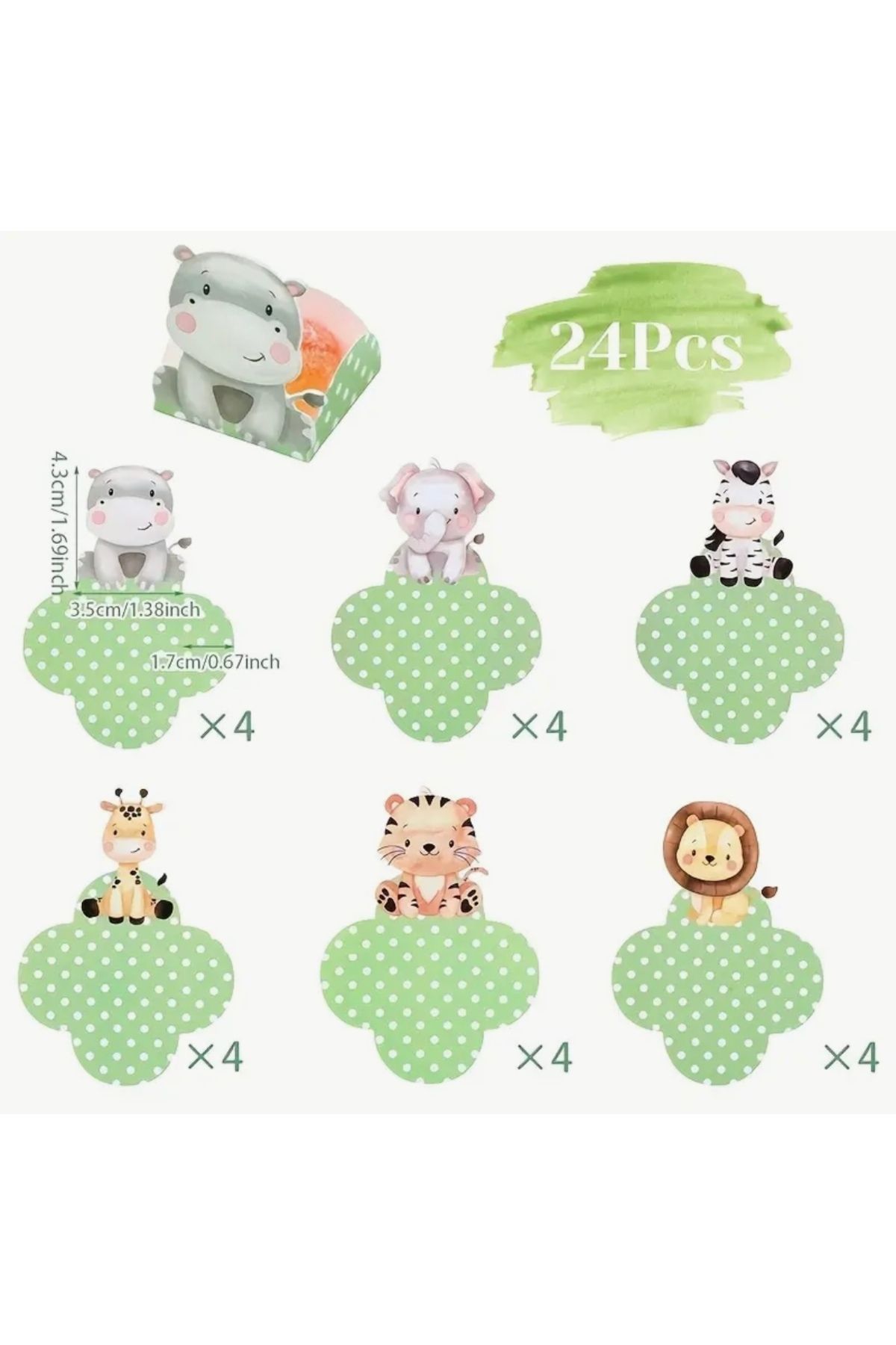 Kutumania 24 Adet Safari Hayvanları Temalı Mini Parti İkram Kutusu Doğum Günü Baby Shower Hediyelik Kutuları