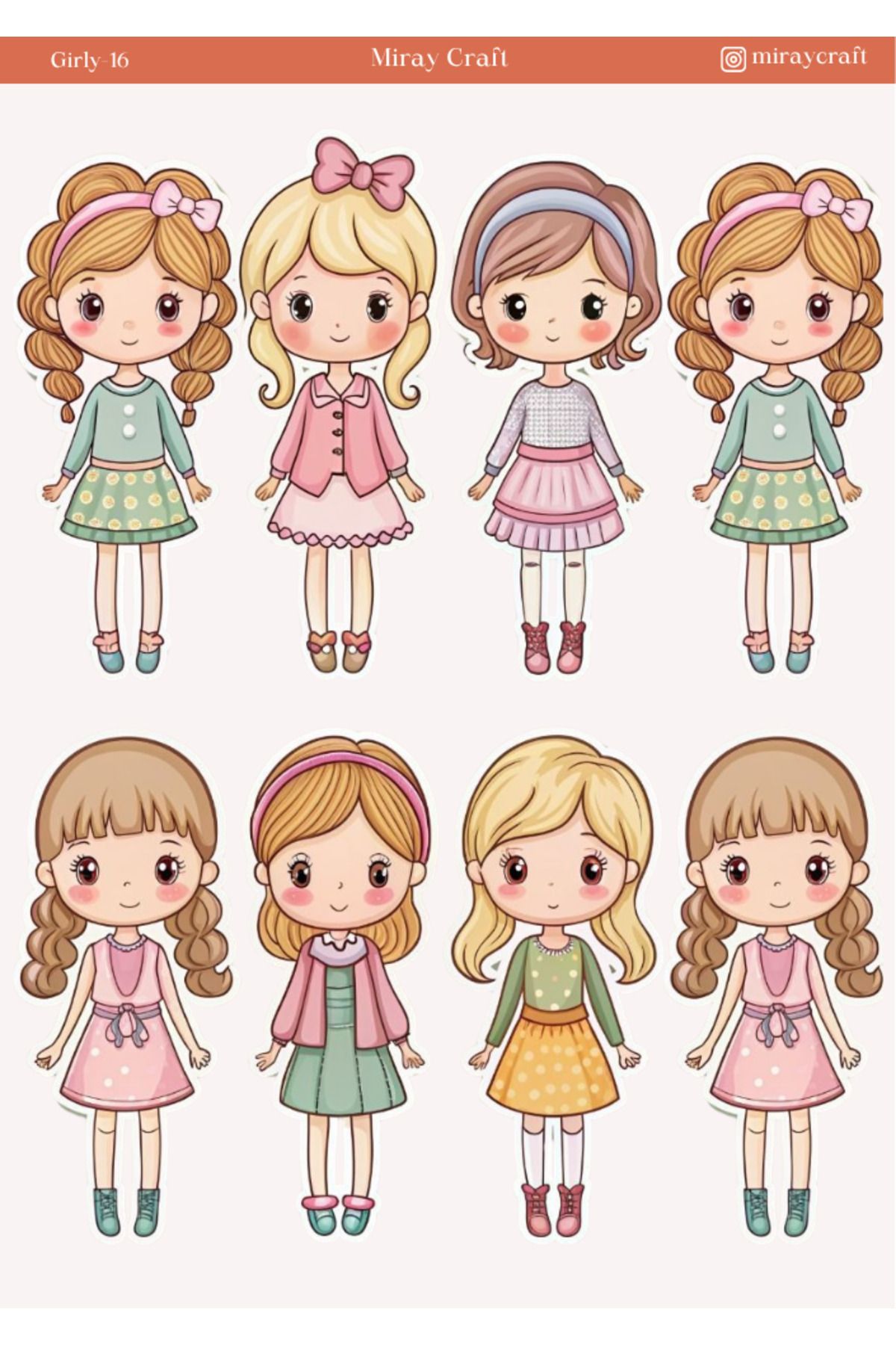 MirayDesign 1 Adet Girl Temalı Anime İllüstrasyon Sticker (12x17 cm) Bullet Journal, Scrapbook, Ajanda İçin