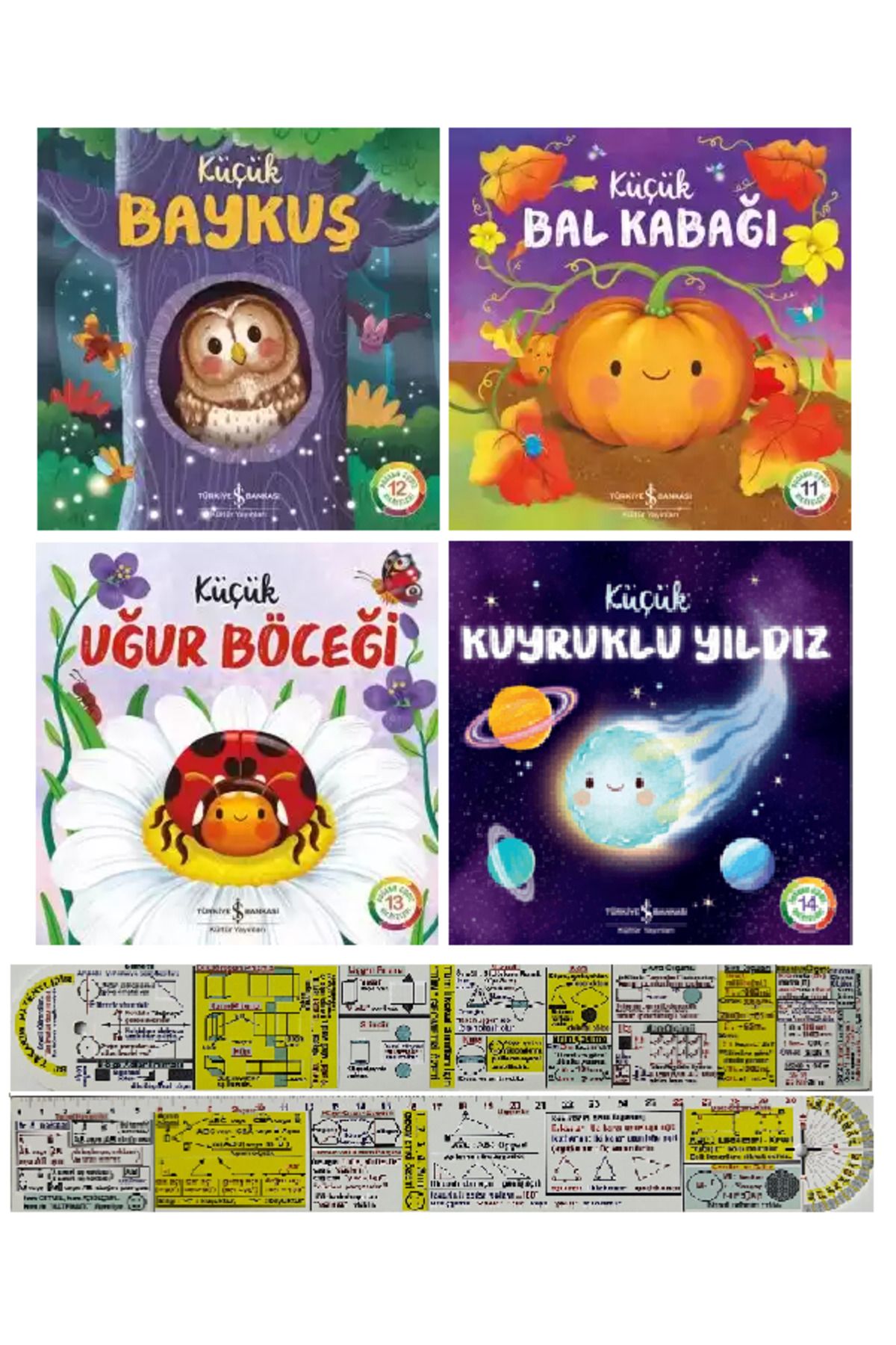TÜRKİYE İŞ BANKASI KÜLTÜR YAYINLARI Doğanın Eşsiz Hikayeleri 4 Kitap /Küçük Baykuş - Kuyruklu Yıldız - Uğur Böceği - Bal Kabağı + Cetvel