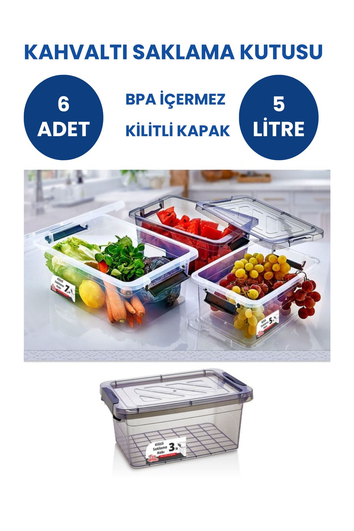 Loremp Kahvaltı Saklama Kabı Saklama Kutusu Kahvaltılık Kilitli Saklama Kutusu 6 Adet 5 LT BPA Free