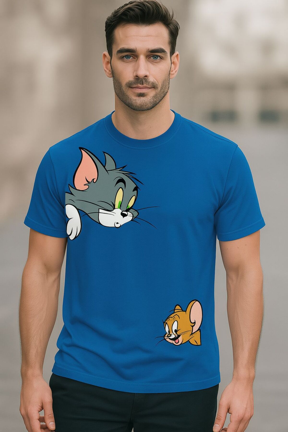 ELZE MODA A KALİTE PREMİUM TOM VE JERRY BASKILI OVERSİZE T-SHİRT