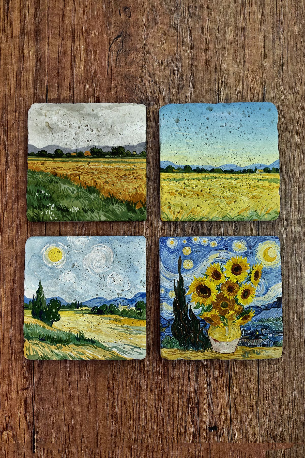 Begoloni Stone Decor Doğal Taş Bardak Altlığı - Van Gogh AI Eserleri Baskılı 10x10cm Yapay Zeka Stone Coasters 483