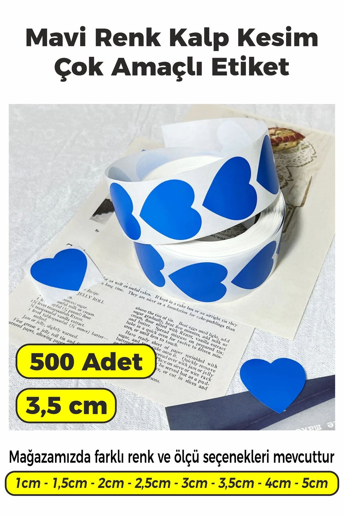SB store Mavi Renk Kalp Kesim Çok Amaçlı Etiket 3,5cm 500 Adet