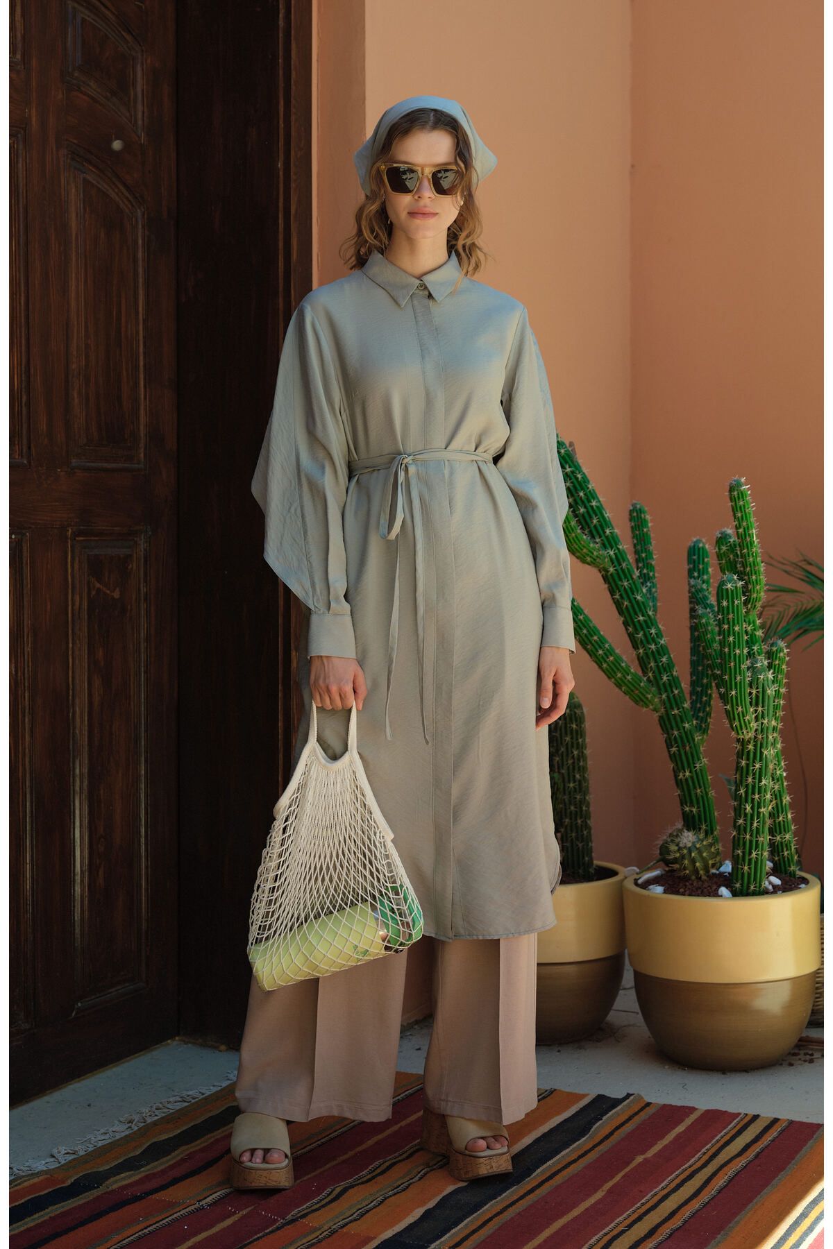 Fatma Atasoy Pelerinli Maksi Mint Tunik