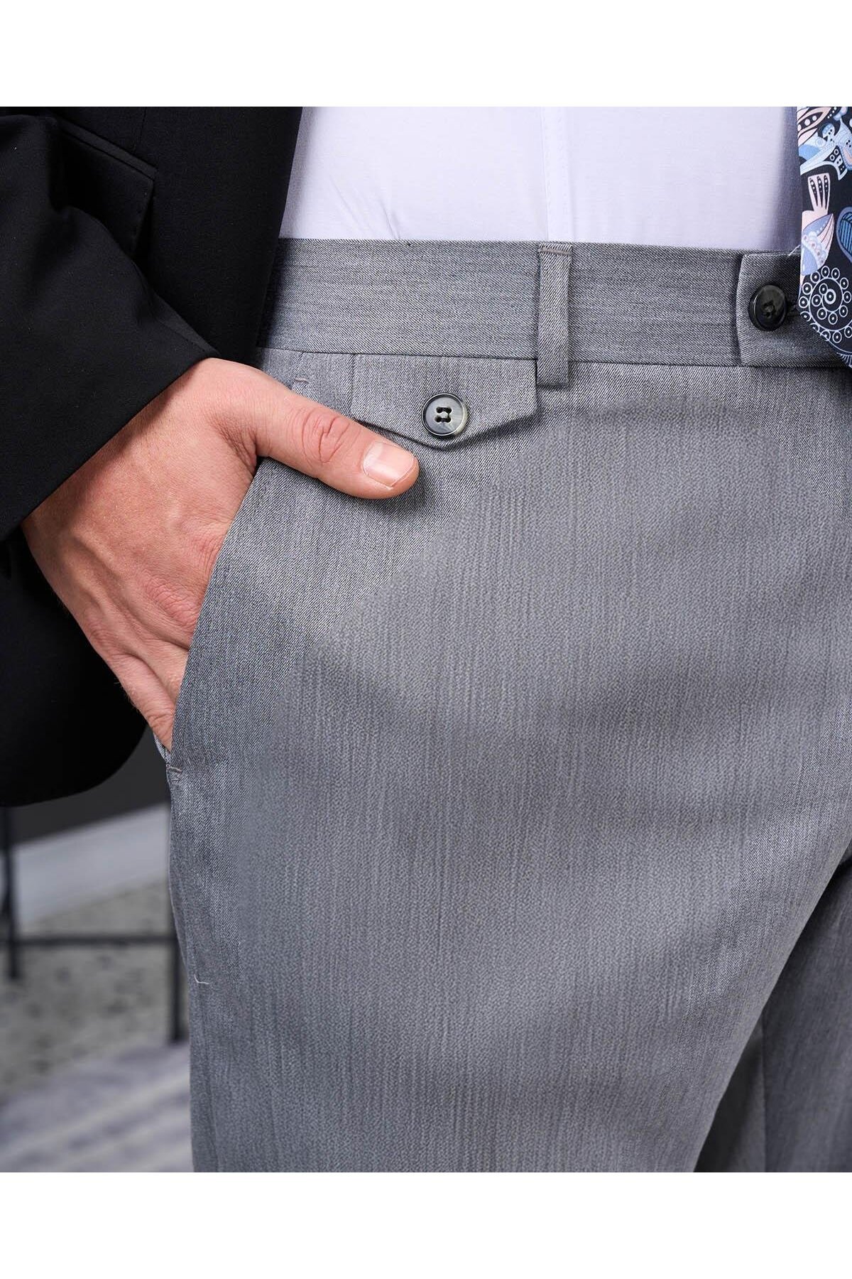 TerziAdemAltun İtalyan stil slim fit kombin takım elbise siyah T13924 görsel 5