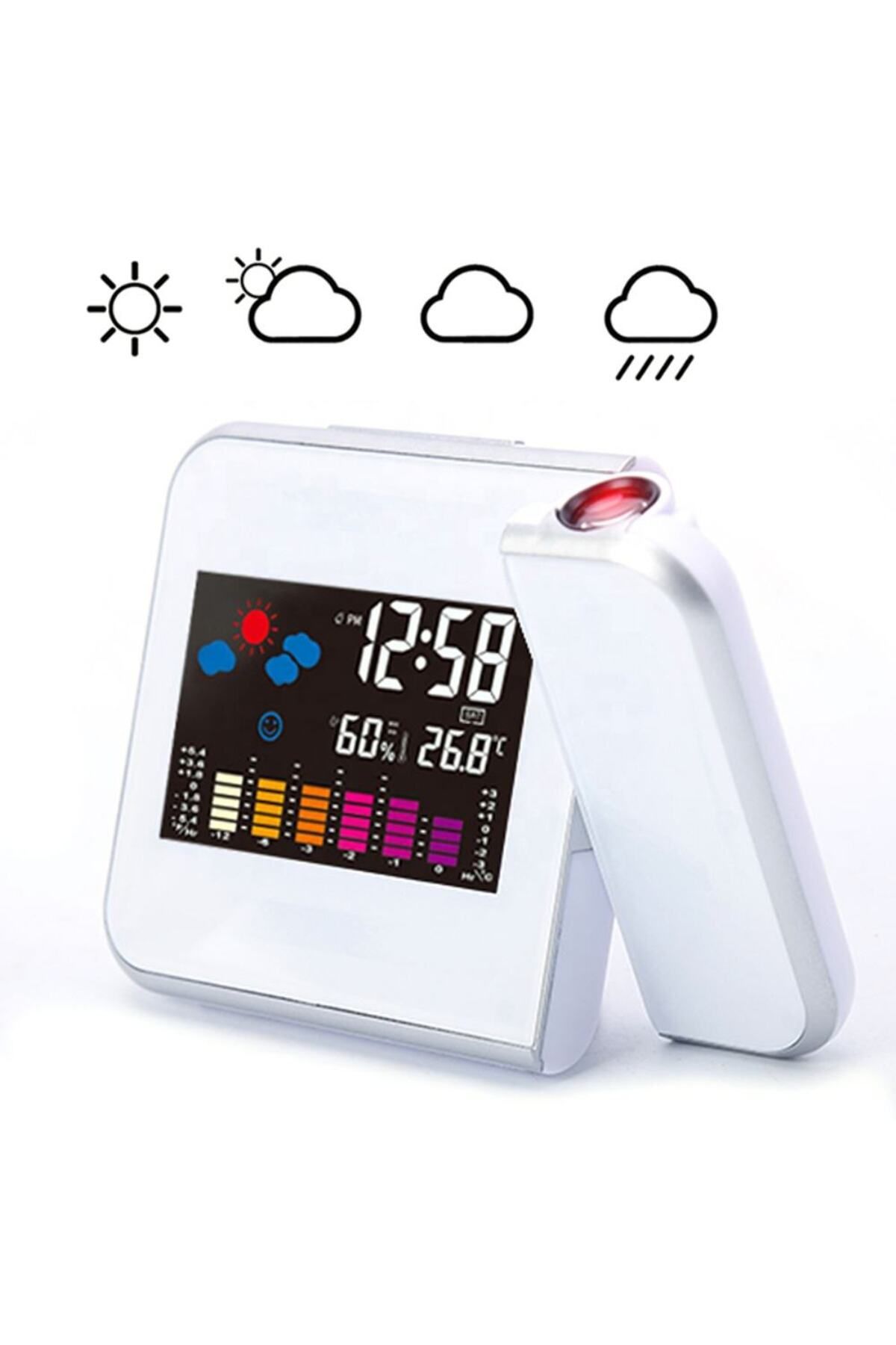 JEWELORA-Digital weather station with clock, calendar, laser projector, 3.7" LCD display, White - White 5