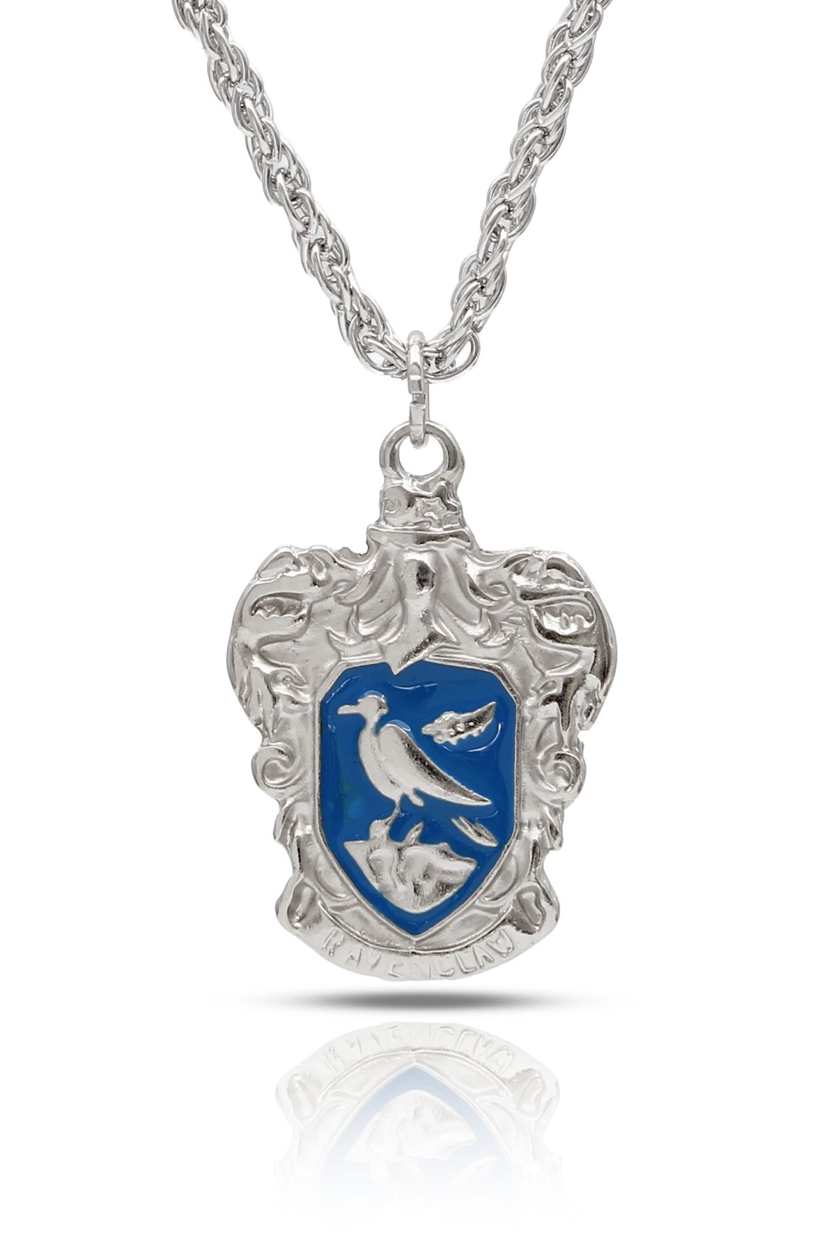kolbi Harry Potter Ravenclaw Arması Kolye – Mavi Mineli Gümüş Renk Burgu Zincirli