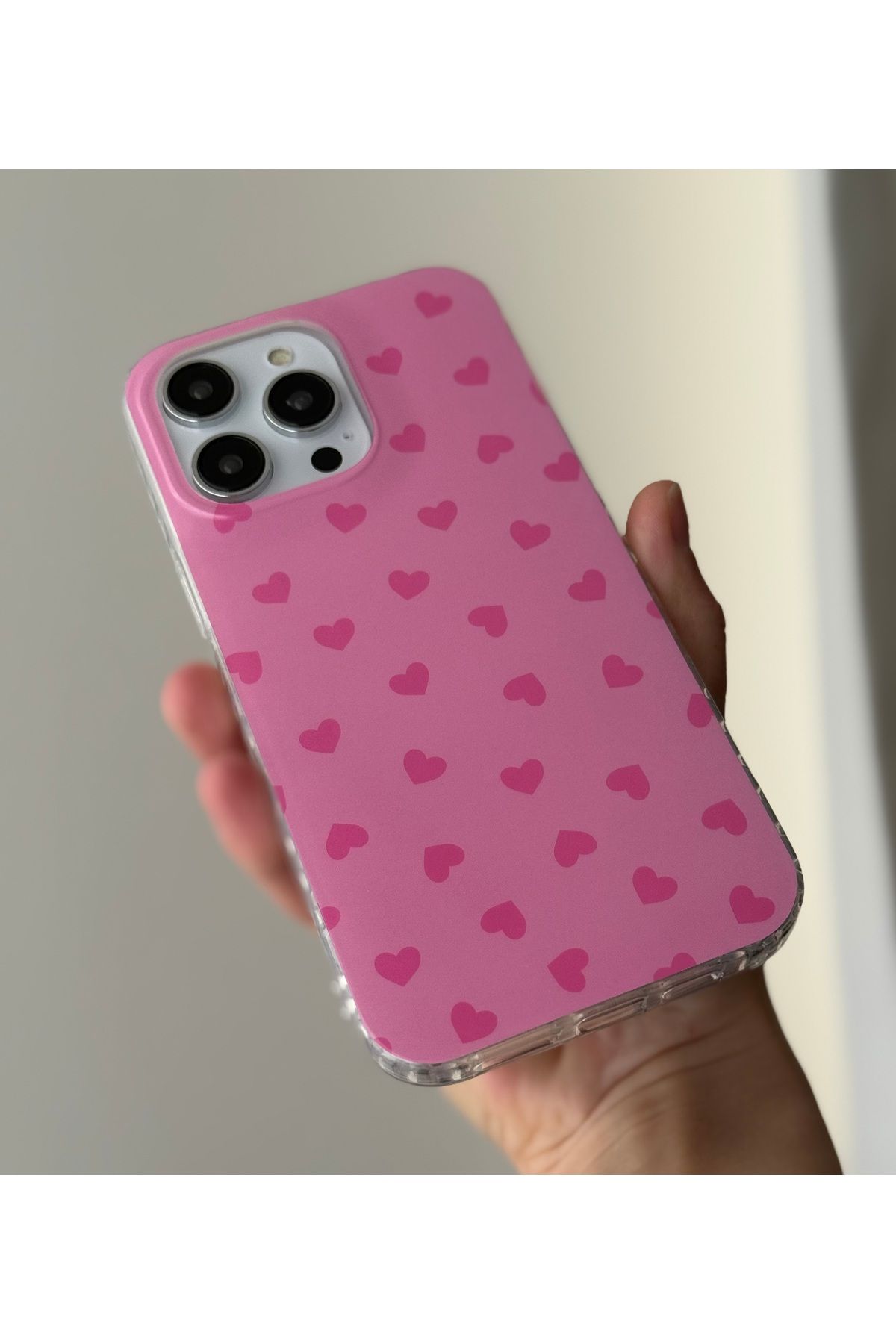 FİŞNEİLETİŞİM İPHONE 16 PROMAX UYUMLU PEMBE KALPLİ KILIF