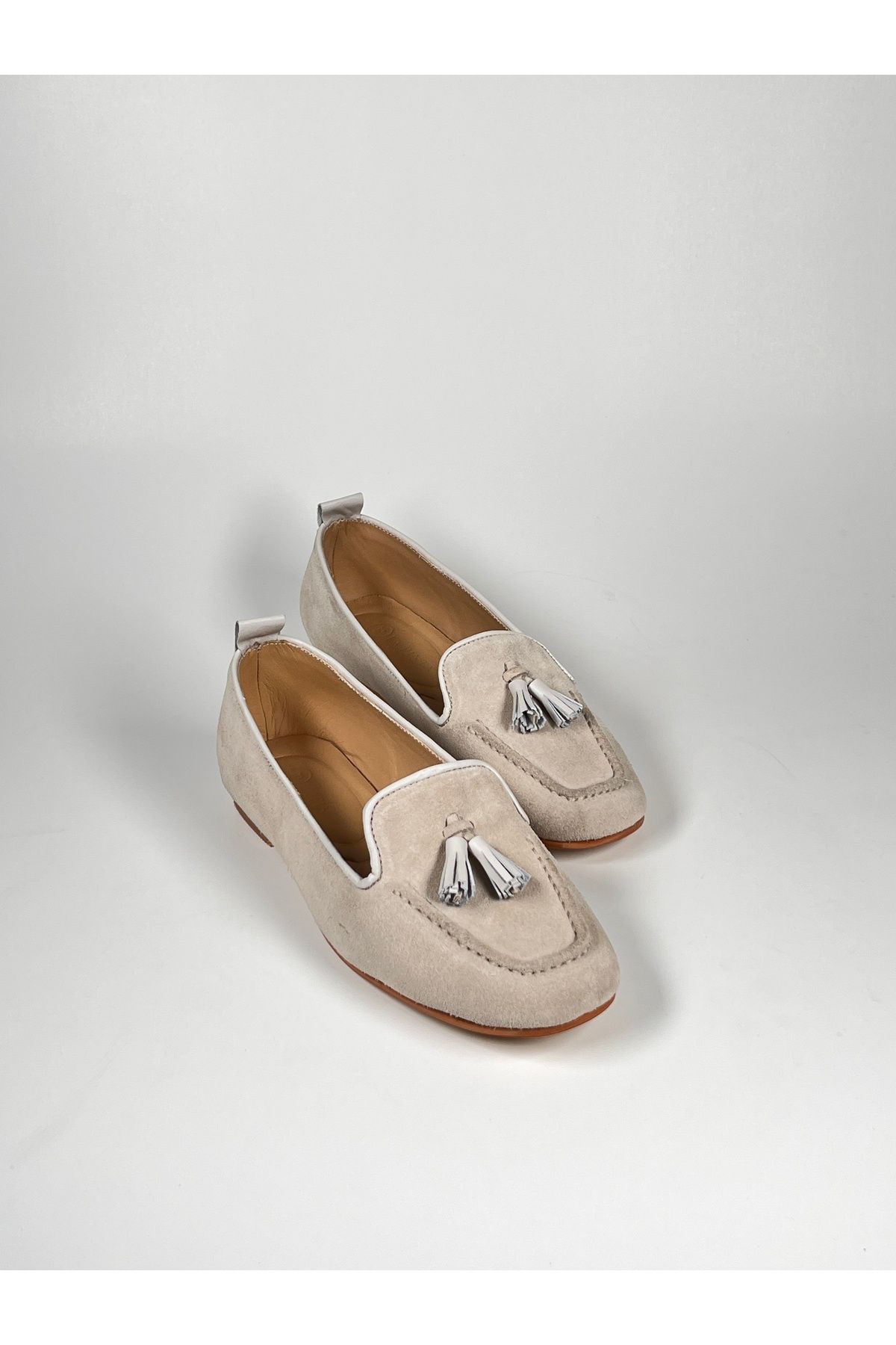 futsi shoes Hakiki Deri Süet Püsküllü Kadın Babet