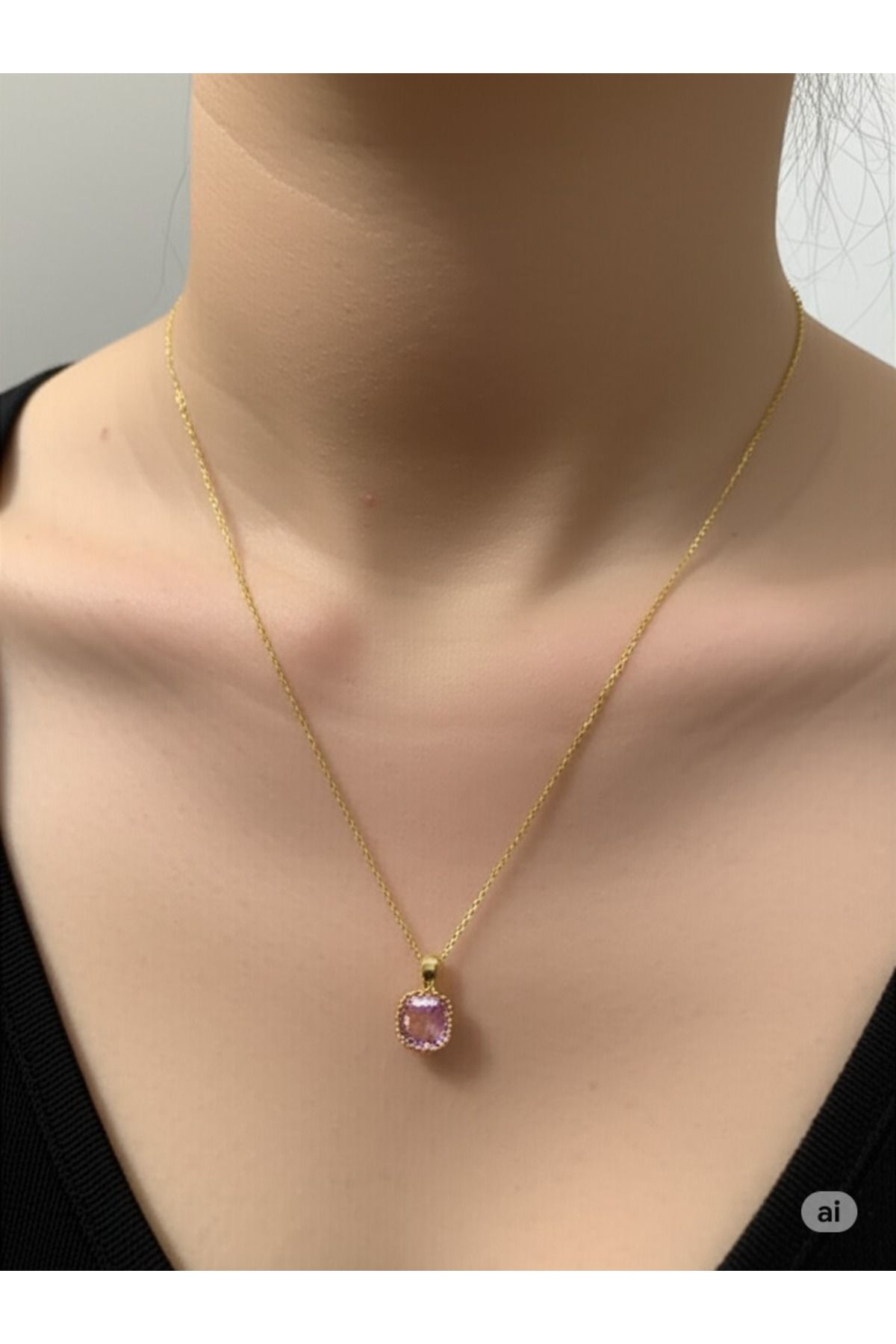 FAMEMUS ACCESSORY Zarif Gold Zincirli Pembe Taşlı Kadın Kolye