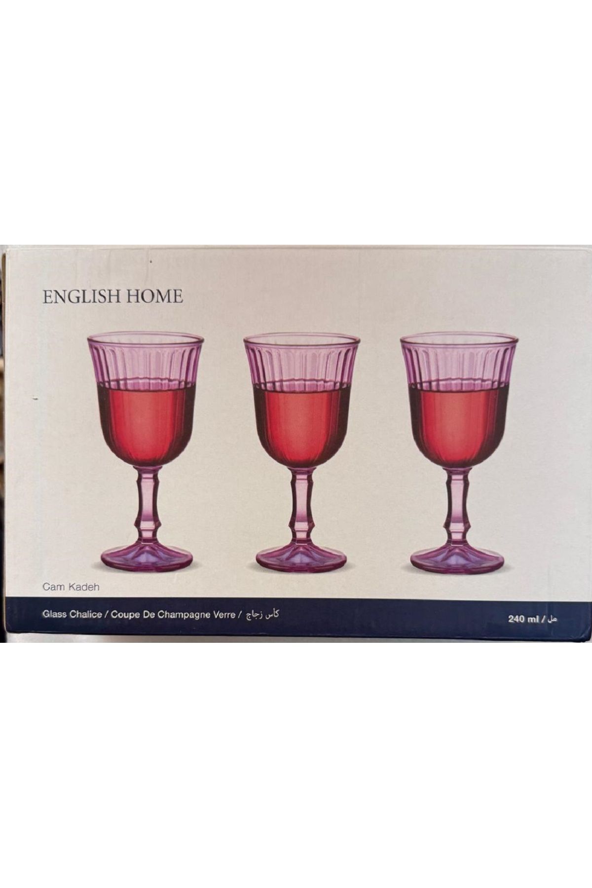 English Home Carnival Cam 3'lü Kadeh Pembe 240 ml