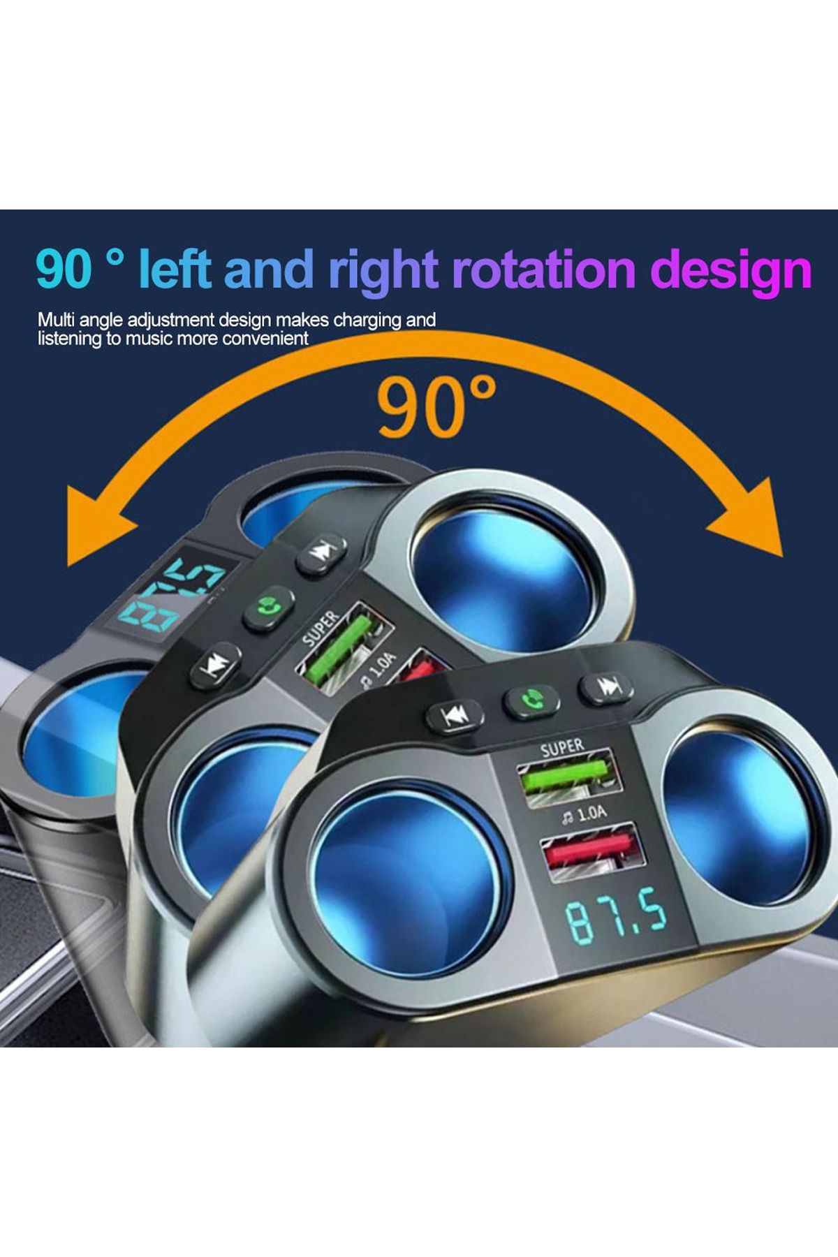 Generic-Maketop MK CR-G870 Car MP3 Player Bluetooth FM Transmitter with Dual USB Fast Charging 3.1A 7
