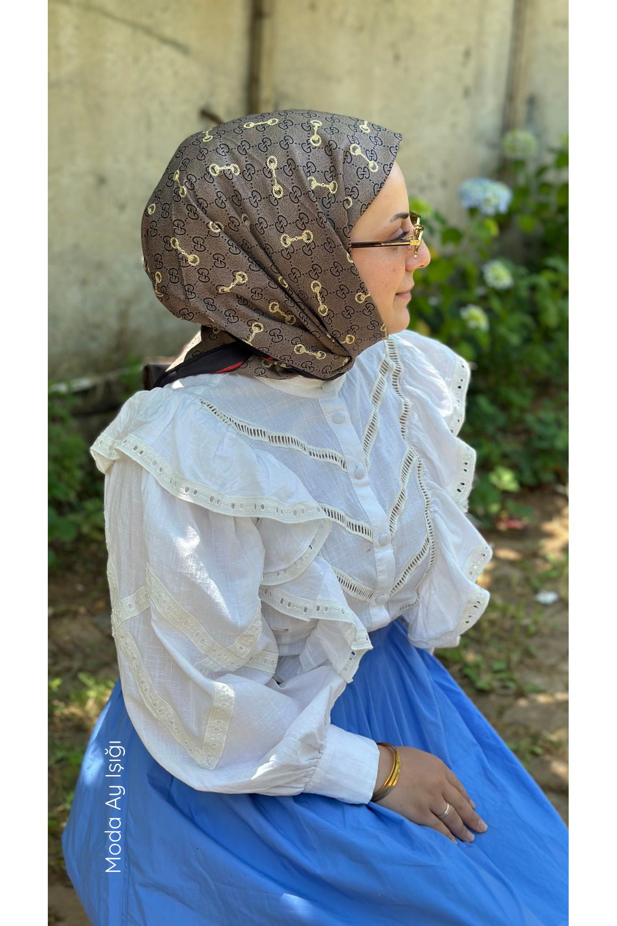 modayışığı G Marka Twill İpek Eşarp Siyah/Kahve