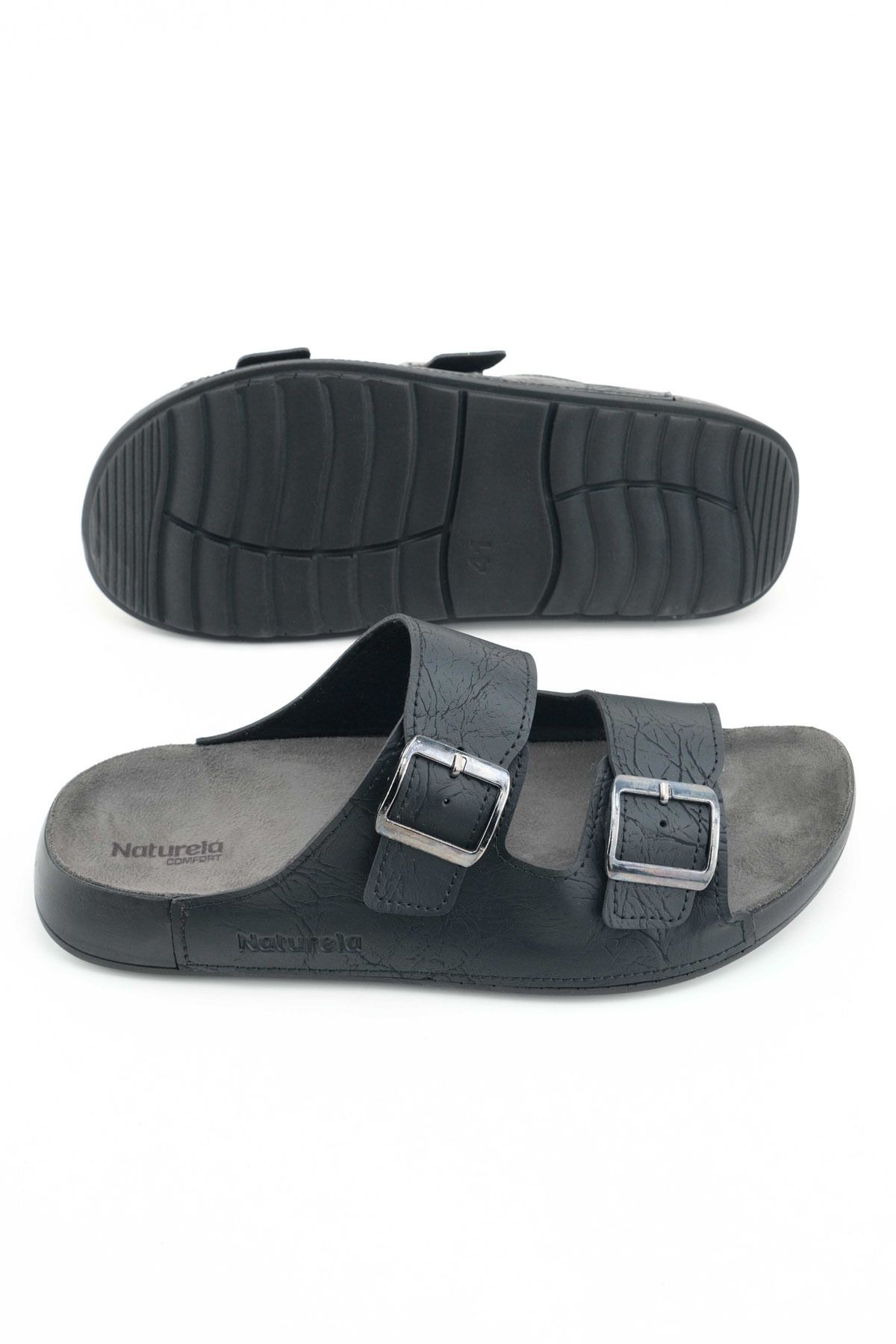 GEZER-Naturela Comfort Men's Summer Faux Leather Double Buckle Adjustable Comfortable Sole Daily Slippers 5
