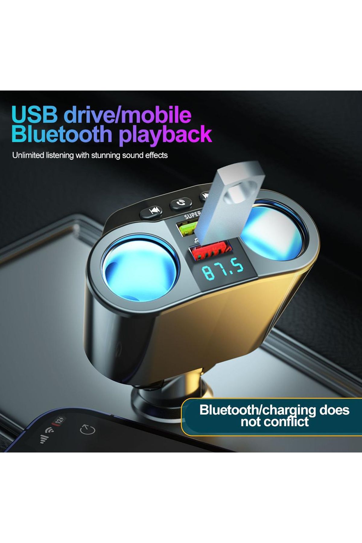Generic-Maketop MK CR-G870 Car MP3 Player Bluetooth FM Transmitter with Dual USB Fast Charging 3.1A 5