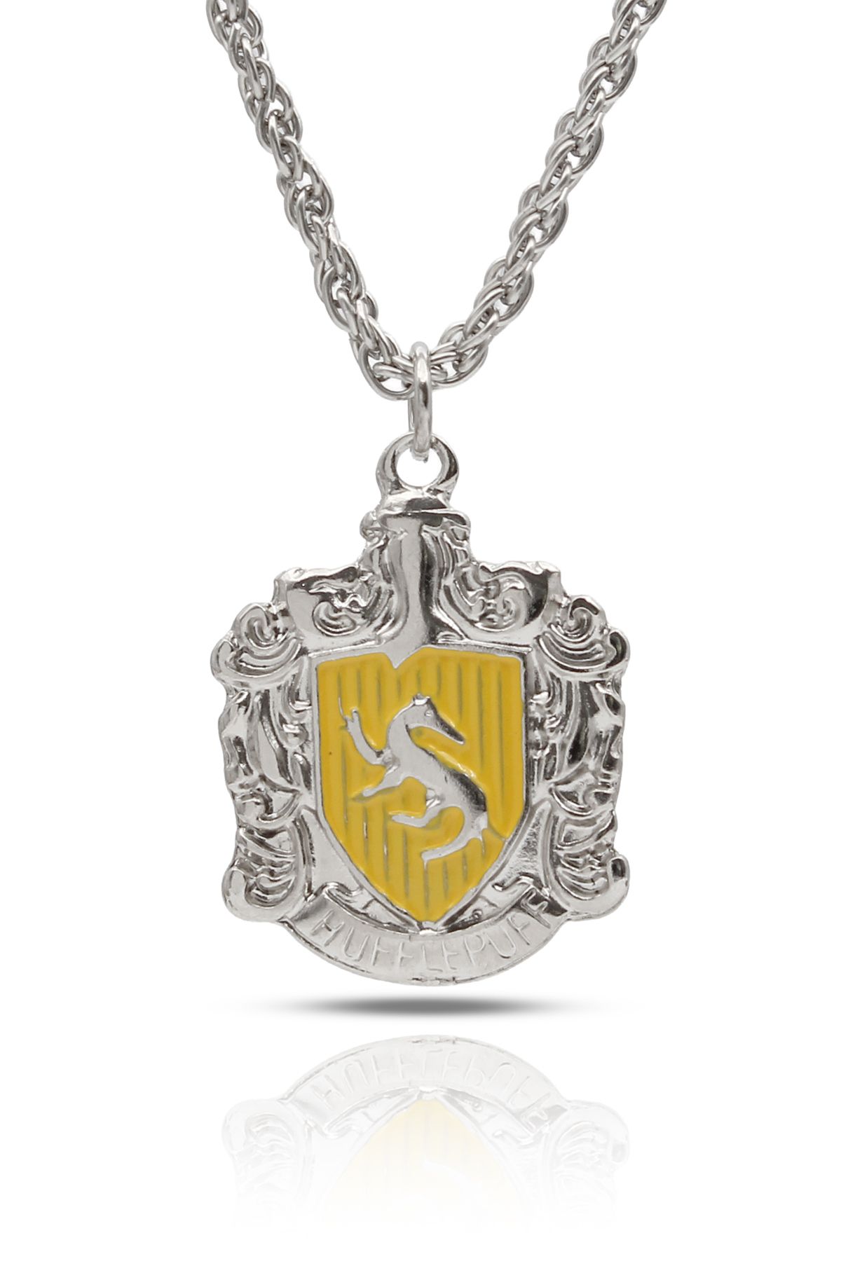 kolbi Harry Potter Hufflepuff Arması Kolye – Sarı Mineli Gümüş Renk Burgu Zincirli