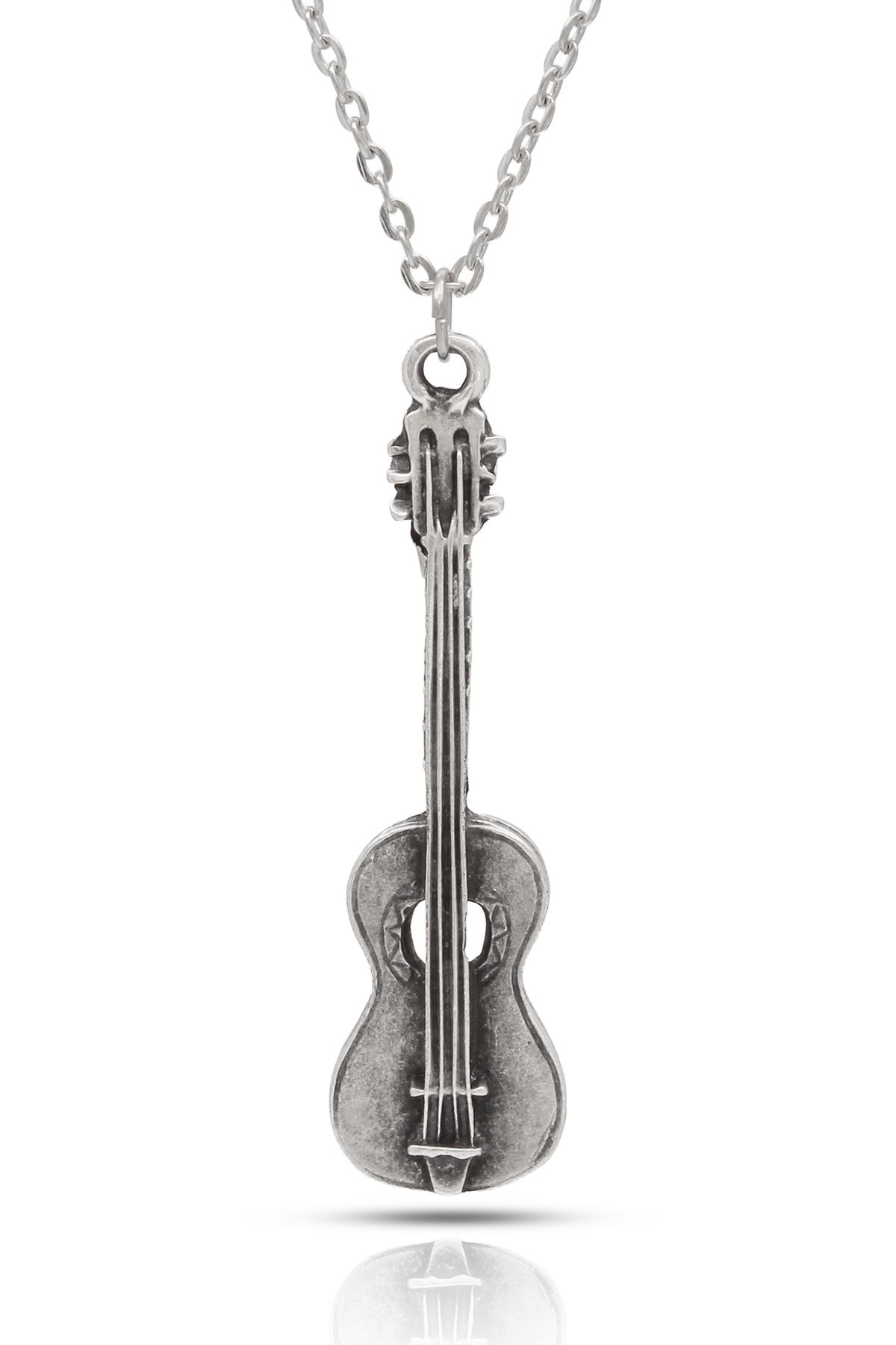 kolbi Klasik Gitar Kolye İspanyol Gitar Kolye - Antik Gümüş Kaplama Klasik Zincirli