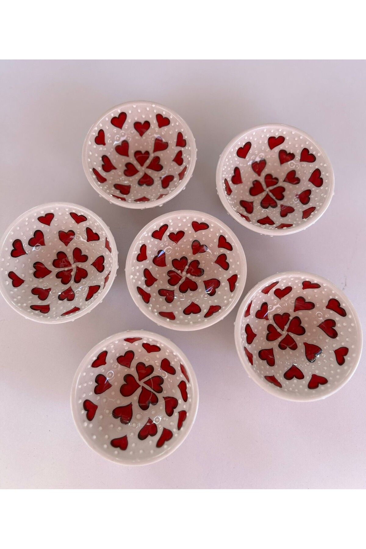 shop El yapımı seramik 6'lı kalp desenli 8 cm sosluk çerezlik reçellik