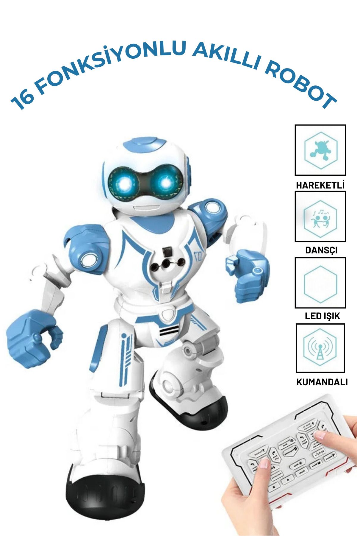 giffy Oyuncak 16 Fonksiyonlu Şarjlı Uzaktan Kumandalı Akıllı Robot Sesli Işıklı Programlama Dans Moonwalk