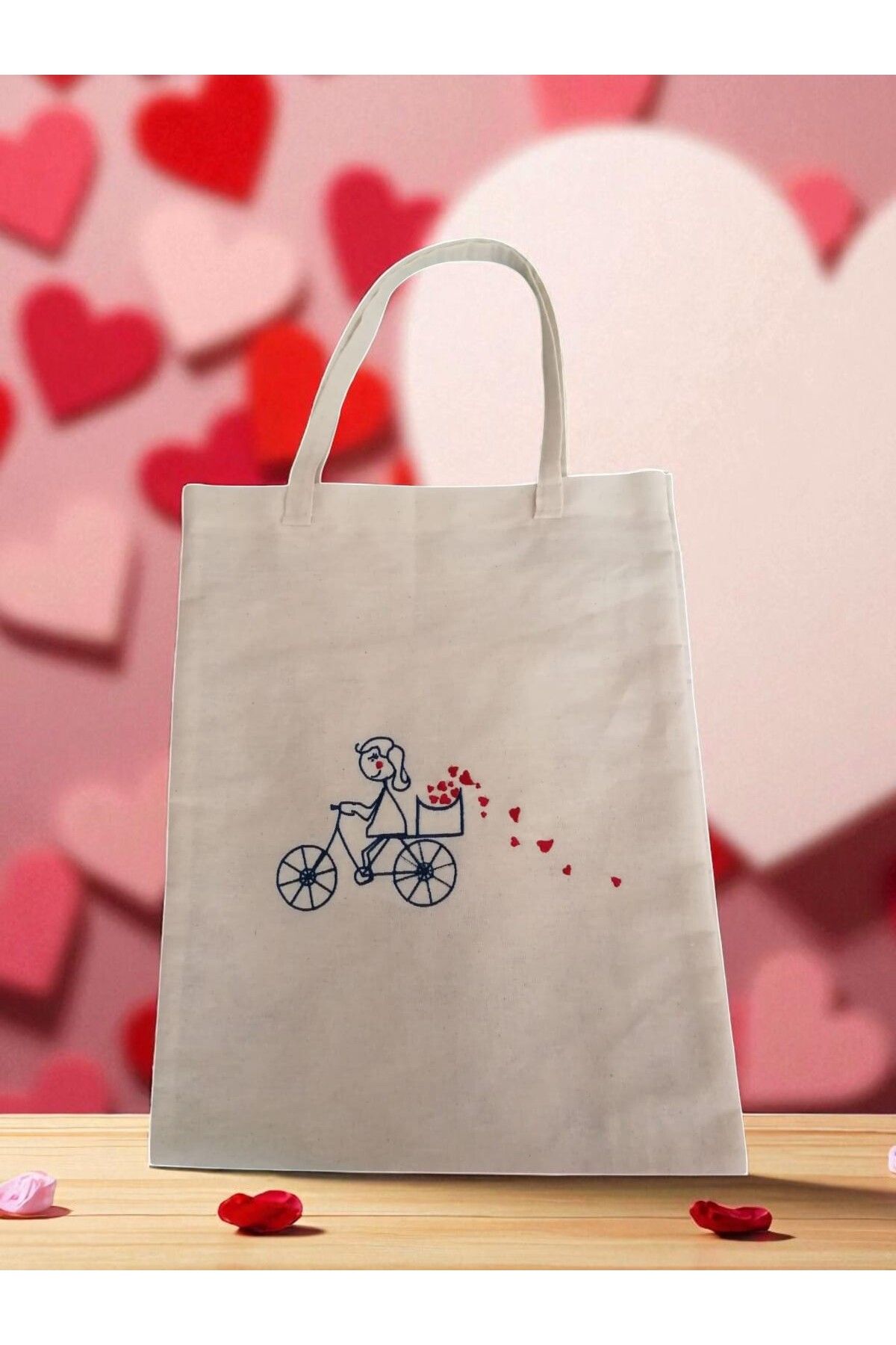 Shoplandu %100 Pamuk Love Desenli Nakışlı Bez Çanta - Kişiye Özel Harf veya İsim Yazılır