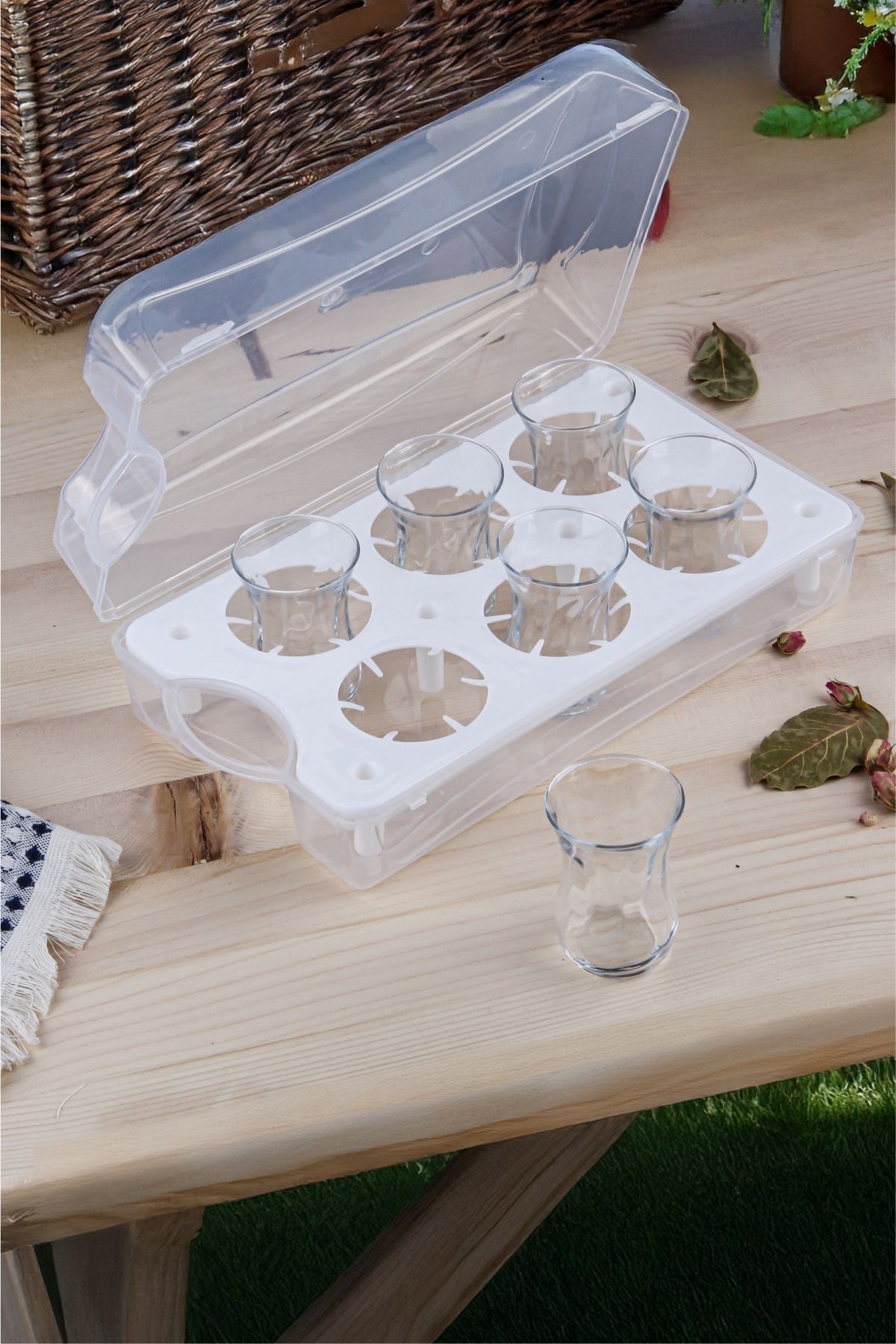 ellahomedekor Piknik ve Seyahat İçin Çay Bardak Taşıma Kutusu 6 lı Kapaklı Organizer