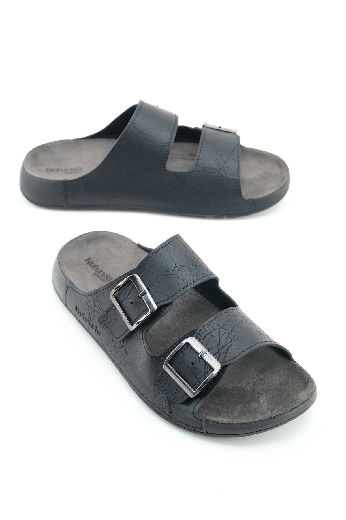 GEZER-Naturela Comfort Men's Summer Faux Leather Double Buckle Adjustable Comfortable Sole Daily Slippers 1